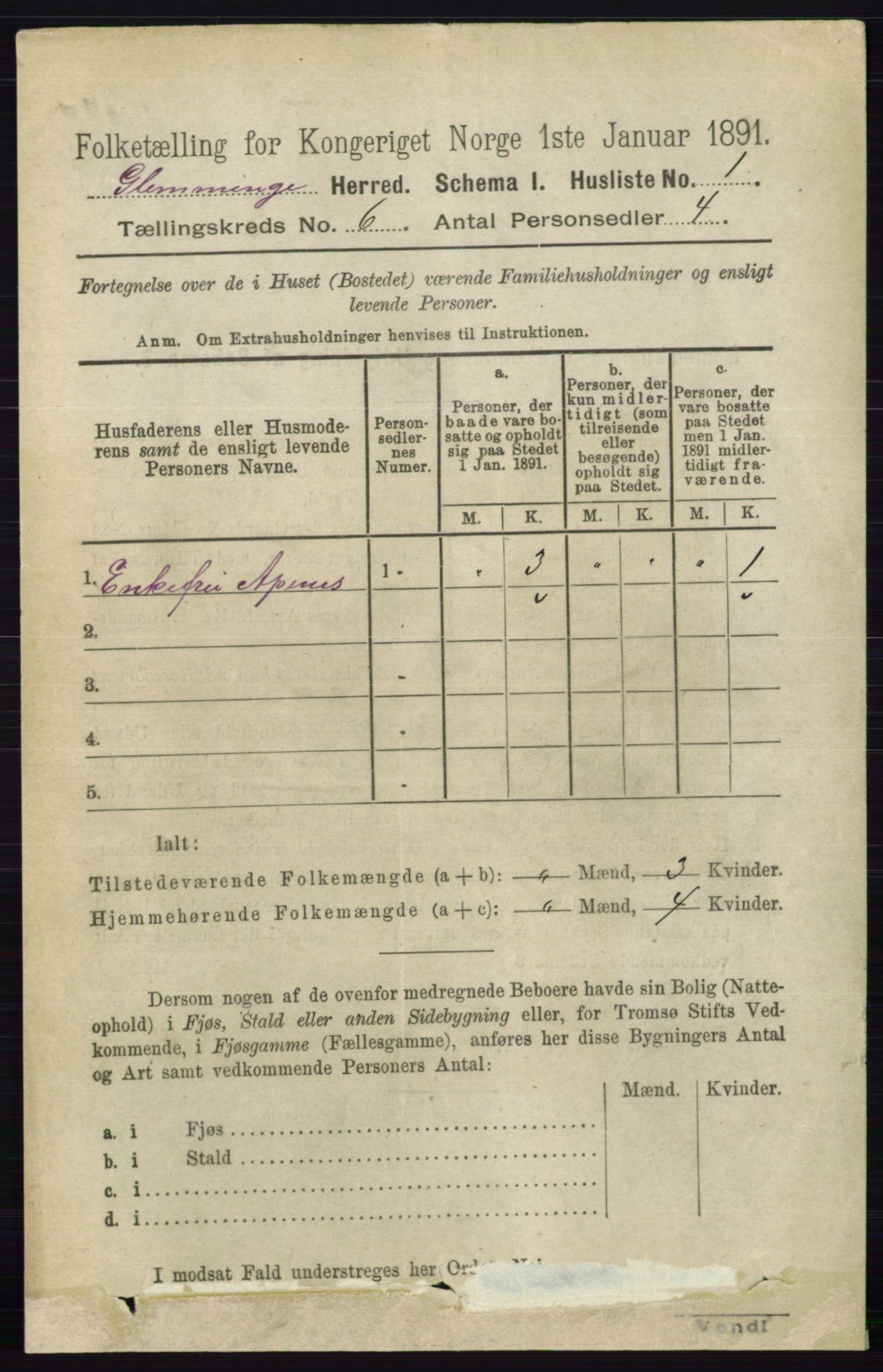 RA, 1891 census for 0132 Glemmen, 1891, p. 7313