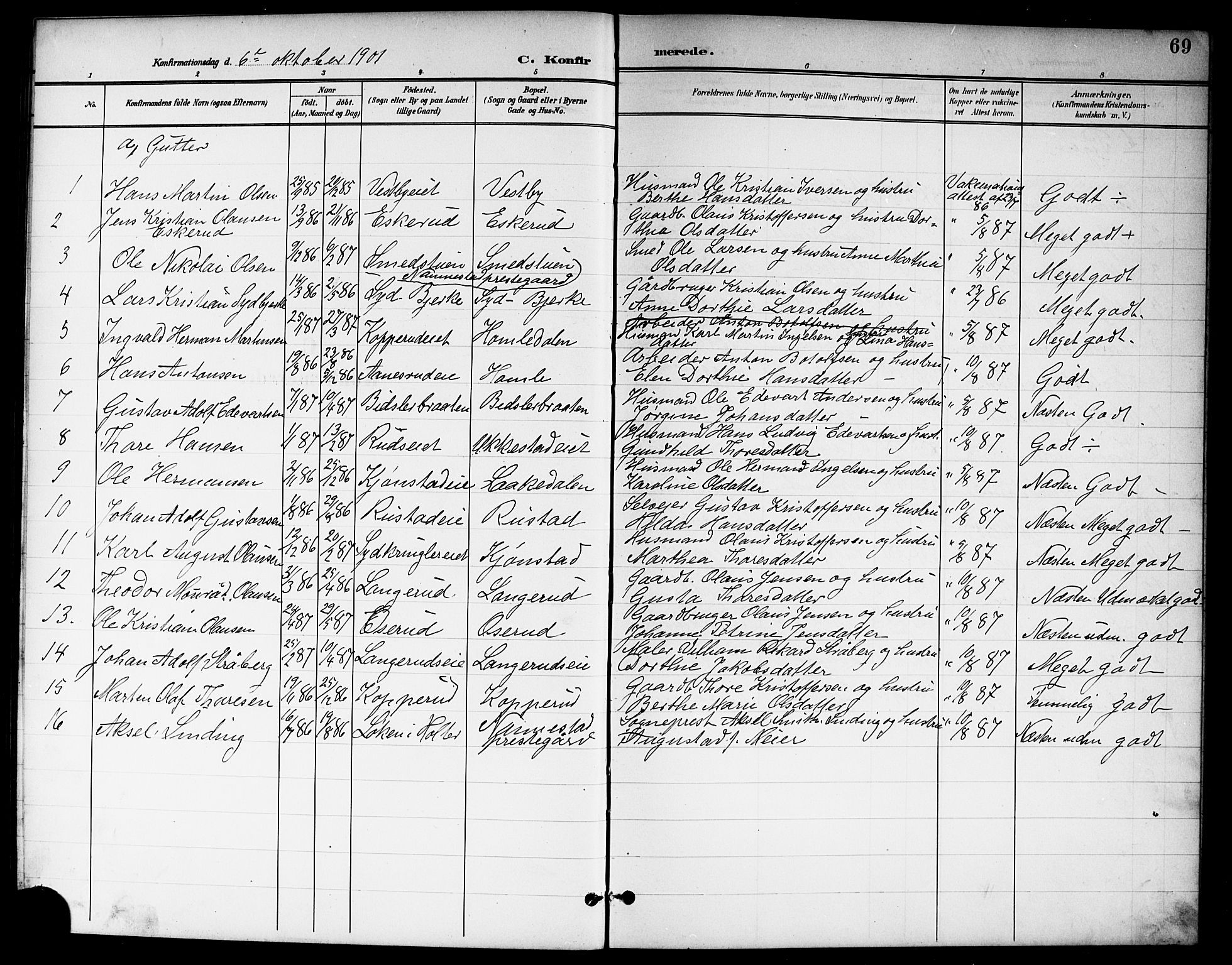 Nannestad prestekontor Kirkebøker, SAO/A-10414a/G/Ga/L0002: Parish register (copy) no. I 2, 1901-1913, p. 69
