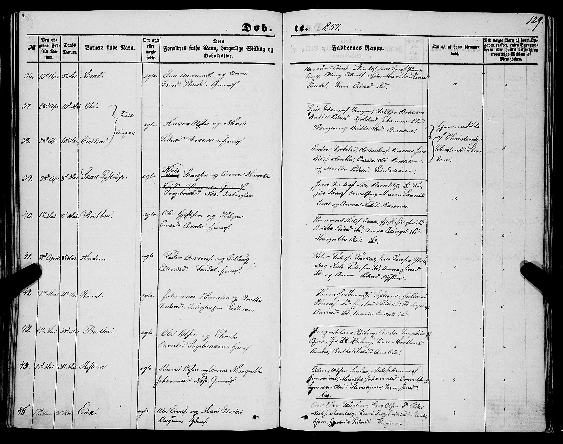 Sogndal sokneprestembete, SAB/A-81301/H/Haa/Haaa/L0012I: Parish register (official) no. A 12I, 1847-1859, p. 129