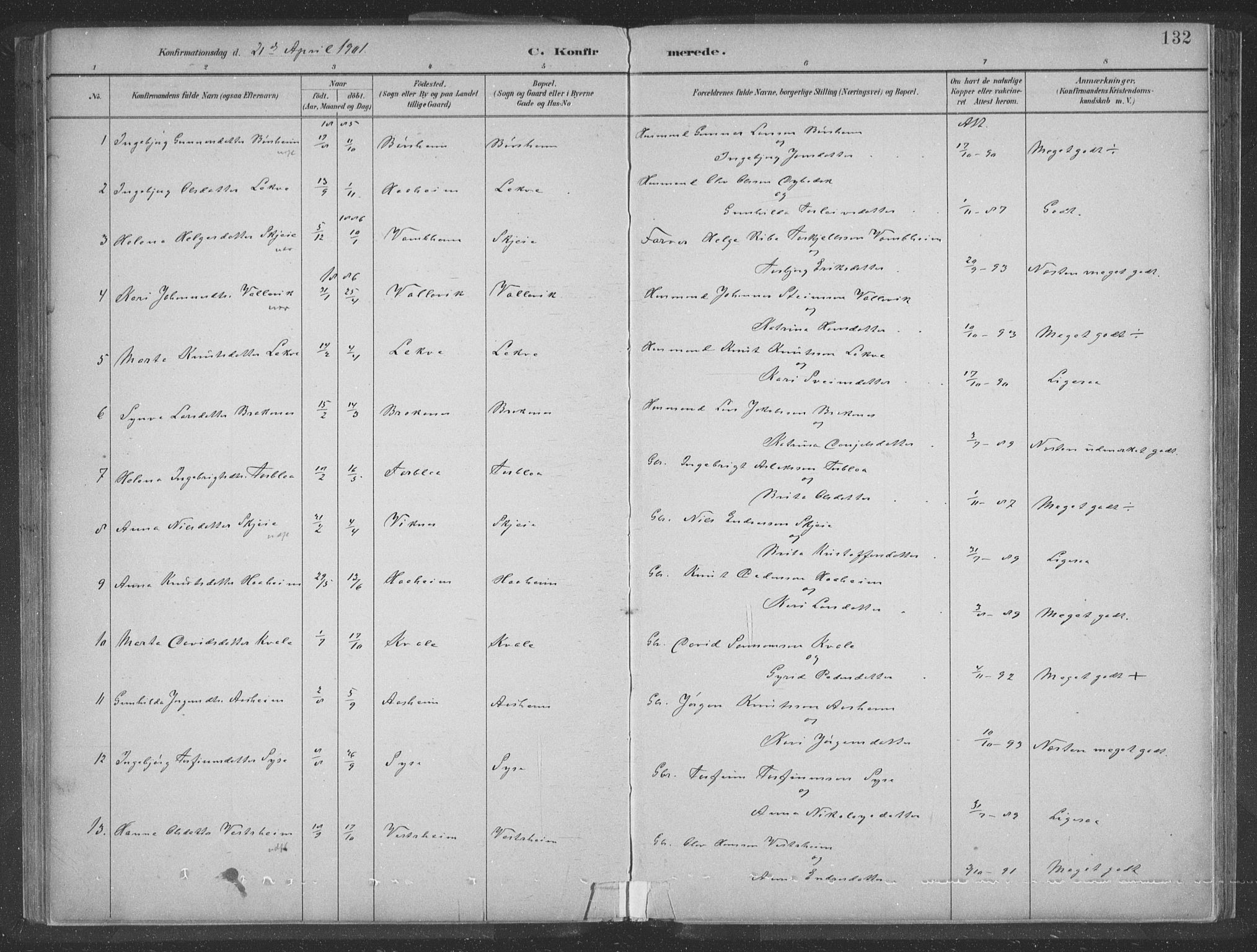 Ulvik sokneprestembete, SAB/A-78801/H/Hab: Parish register (copy) no. A 3, 1883-1908, p. 132