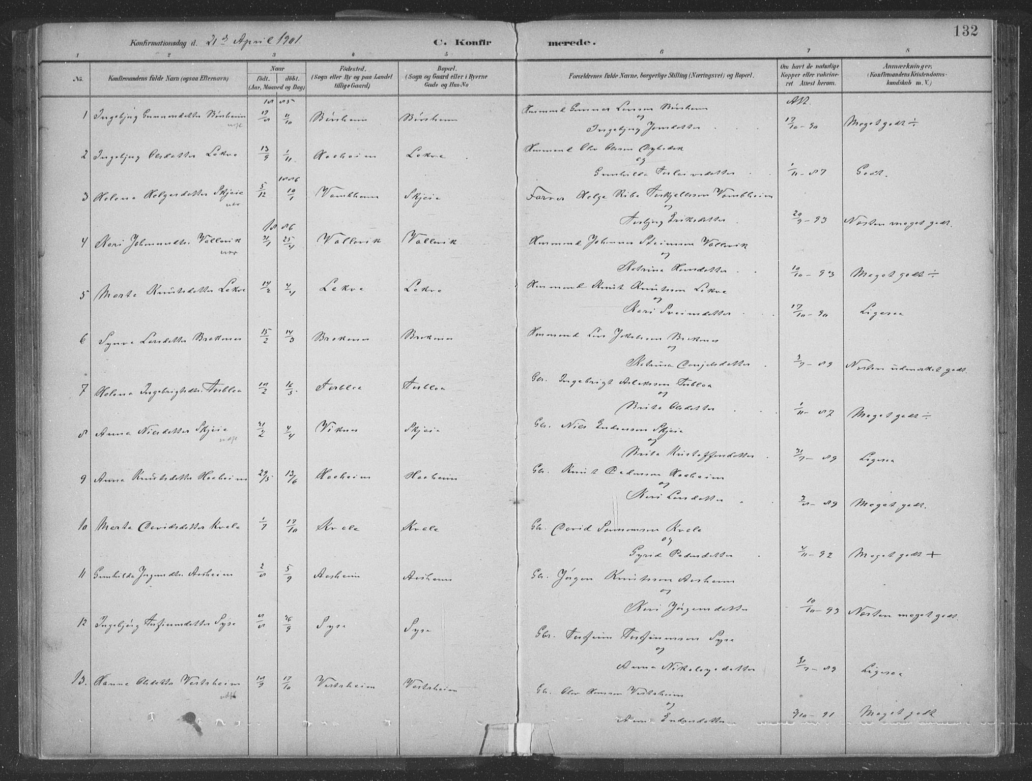 Ulvik sokneprestembete, AV/SAB-A-78801/H/Hab: Parish register (copy) no. A 3, 1883-1908, p. 132