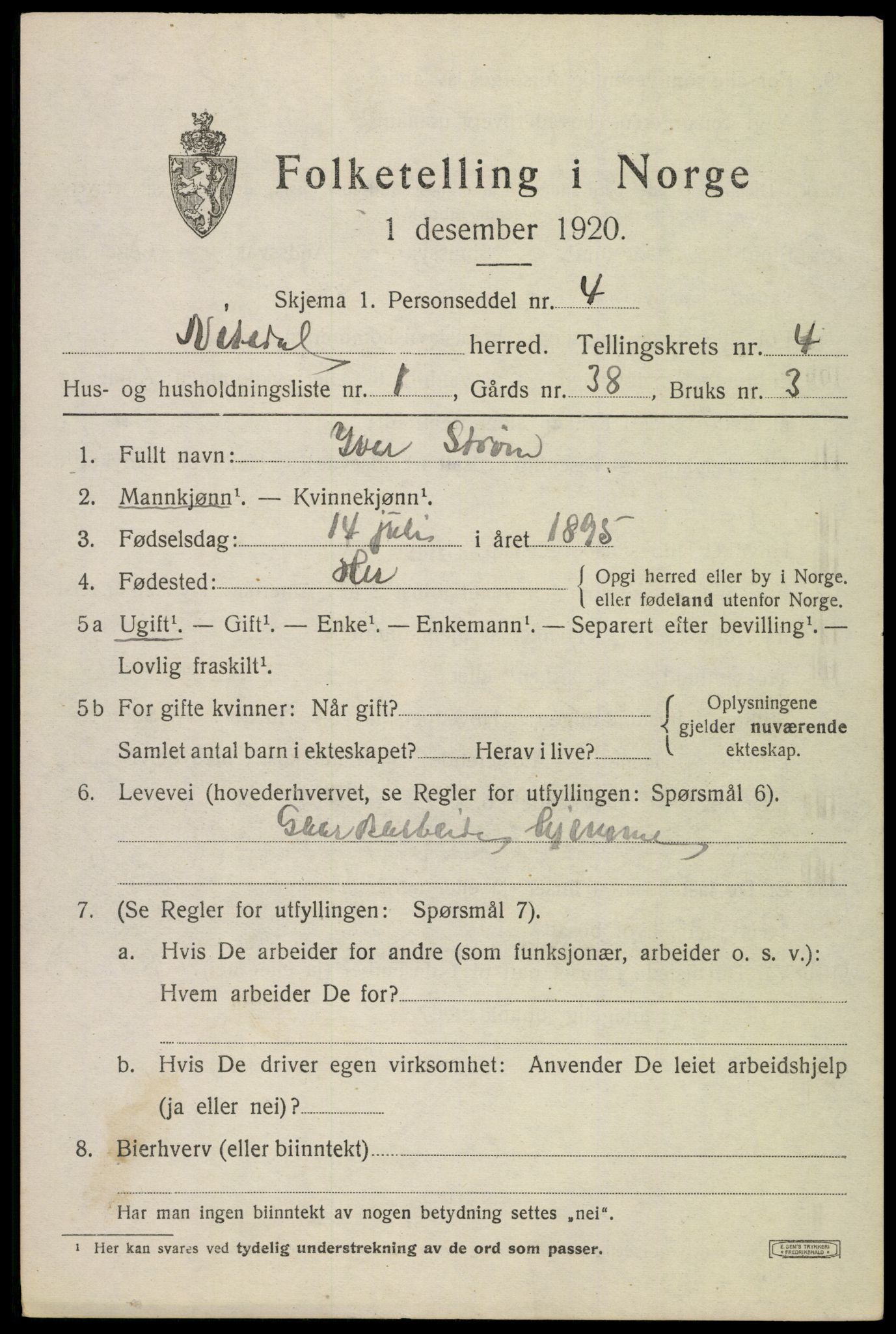 SAO, 1920 census for Nittedal, 1920, p. 5050