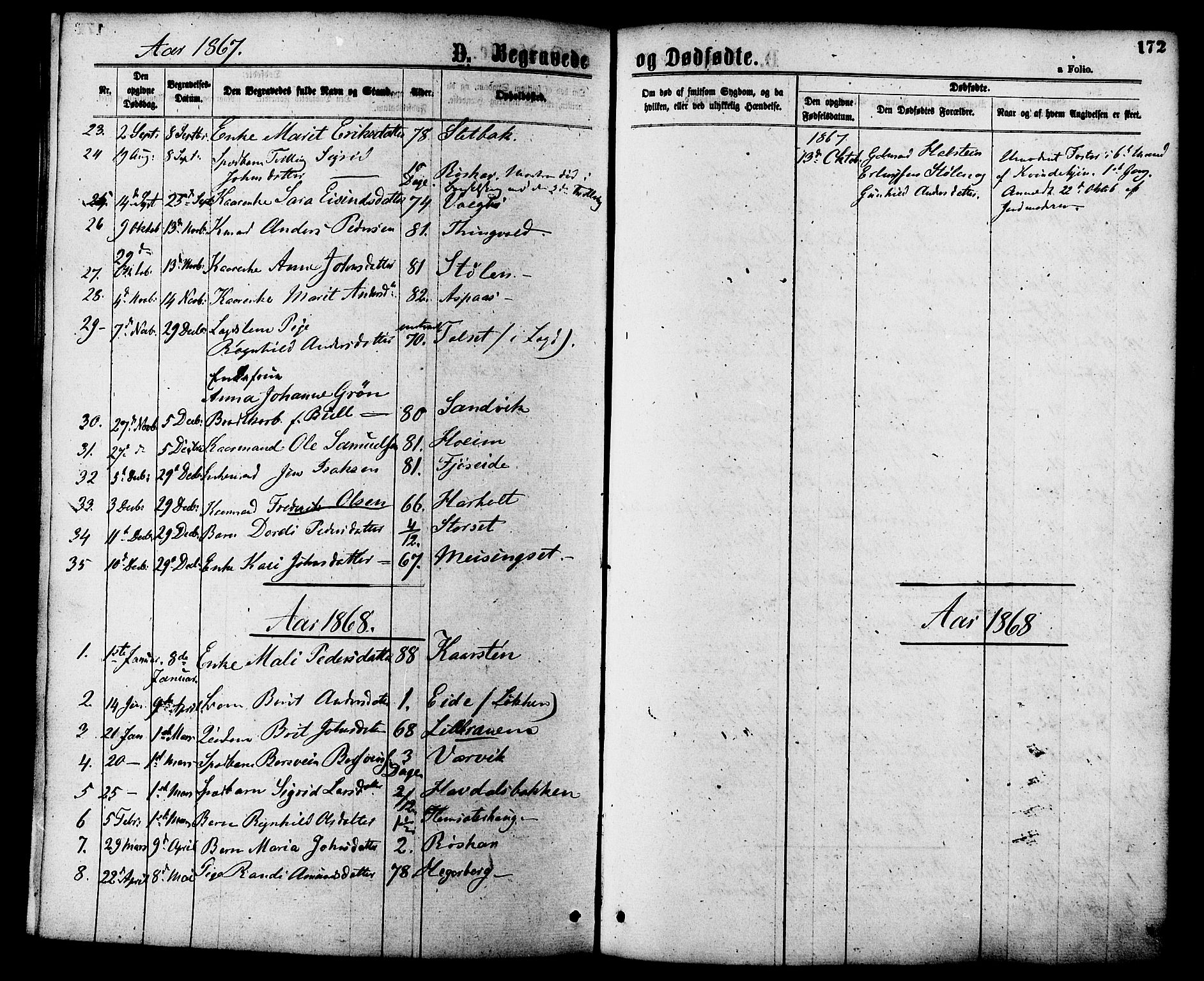Ministerialprotokoller, klokkerbøker og fødselsregistre - Møre og Romsdal, SAT/A-1454/586/L0986: Parish register (official) no. 586A12, 1867-1878, p. 172