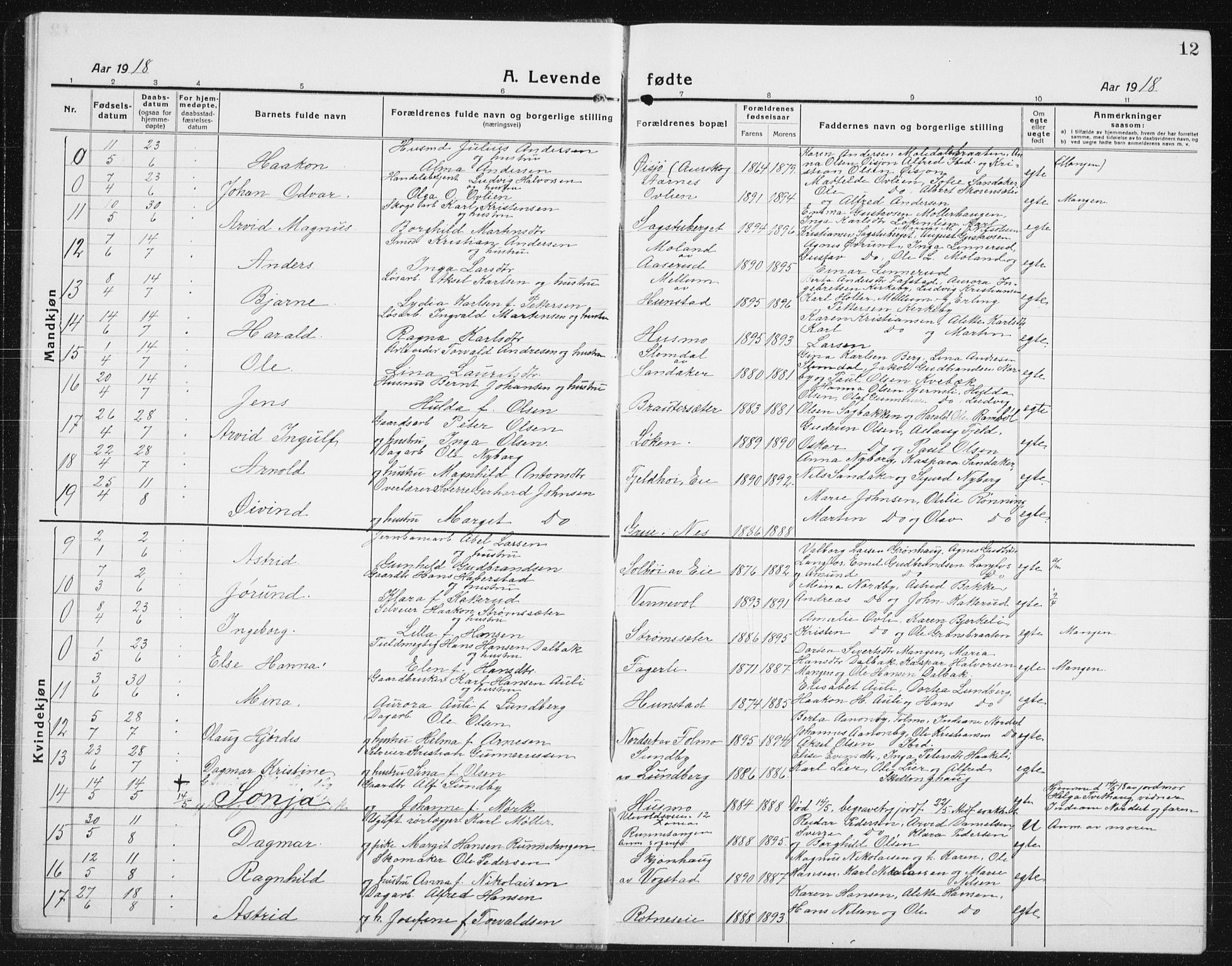 Nes prestekontor Kirkebøker, SAO/A-10410/G/Gc/L0002: Parish register (copy) no. III 2, 1915-1943, p. 12