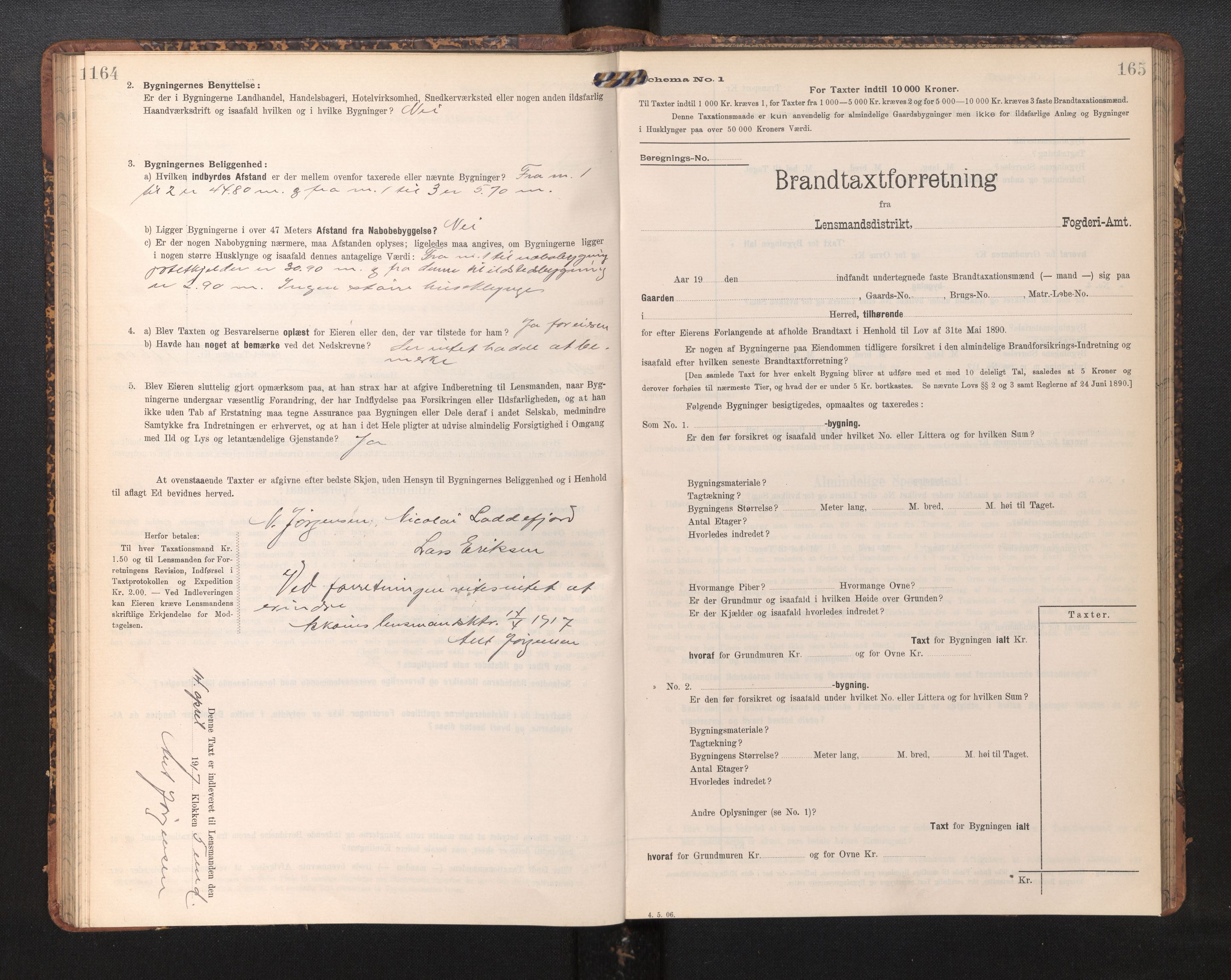 Lensmannen i Askøy, AV/SAB-A-31001/0012/L0006: Branntakstprotokoll, skjematakst, Laksevåg, 1907-1917, p. 164-165