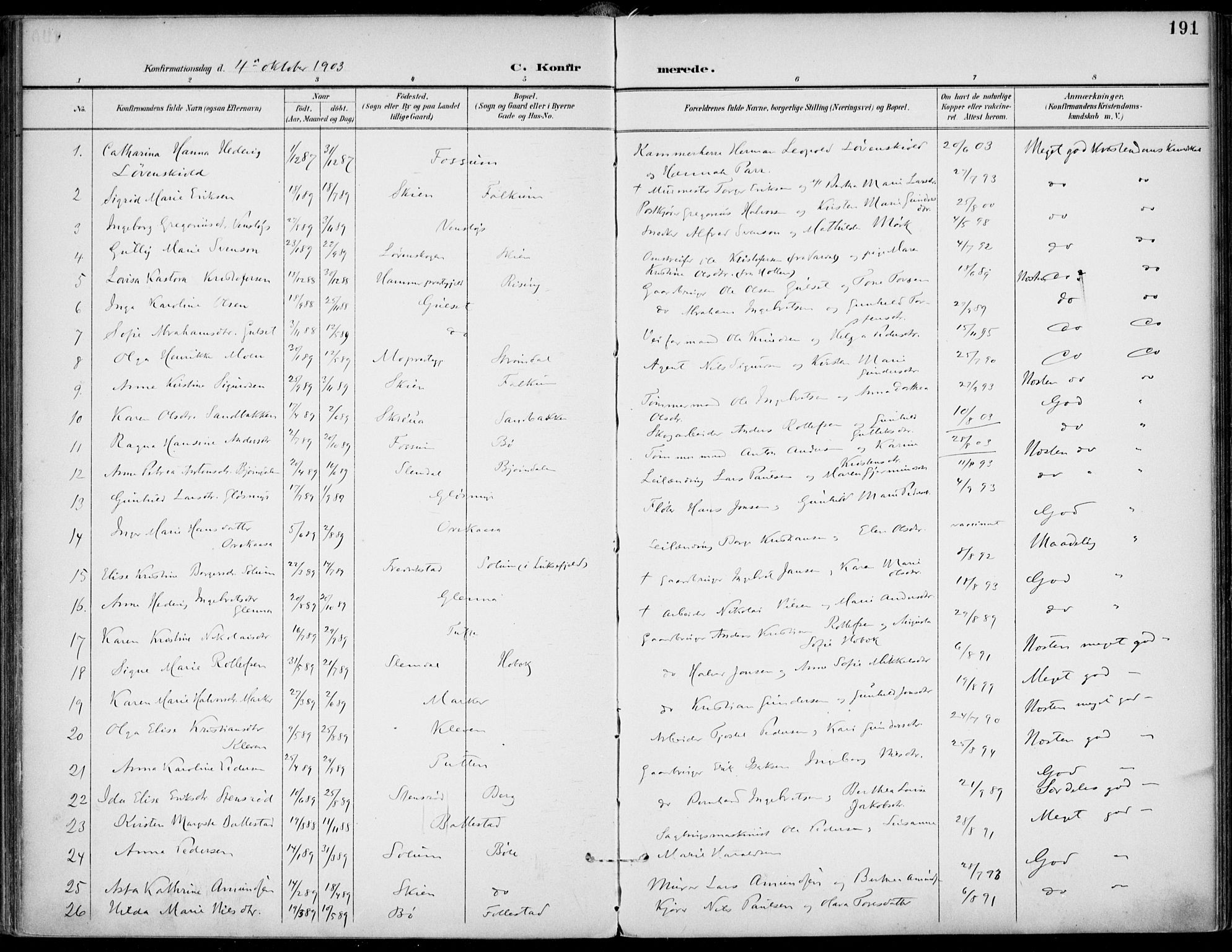 Gjerpen kirkebøker, SAKO/A-265/F/Fa/L0011: Parish register (official) no. I 11, 1896-1904, p. 191