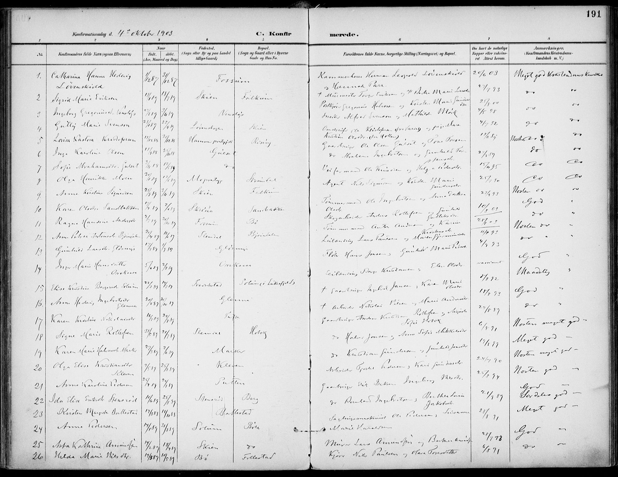 Gjerpen kirkebøker, AV/SAKO-A-265/F/Fa/L0011: Parish register (official) no. I 11, 1896-1904, p. 191