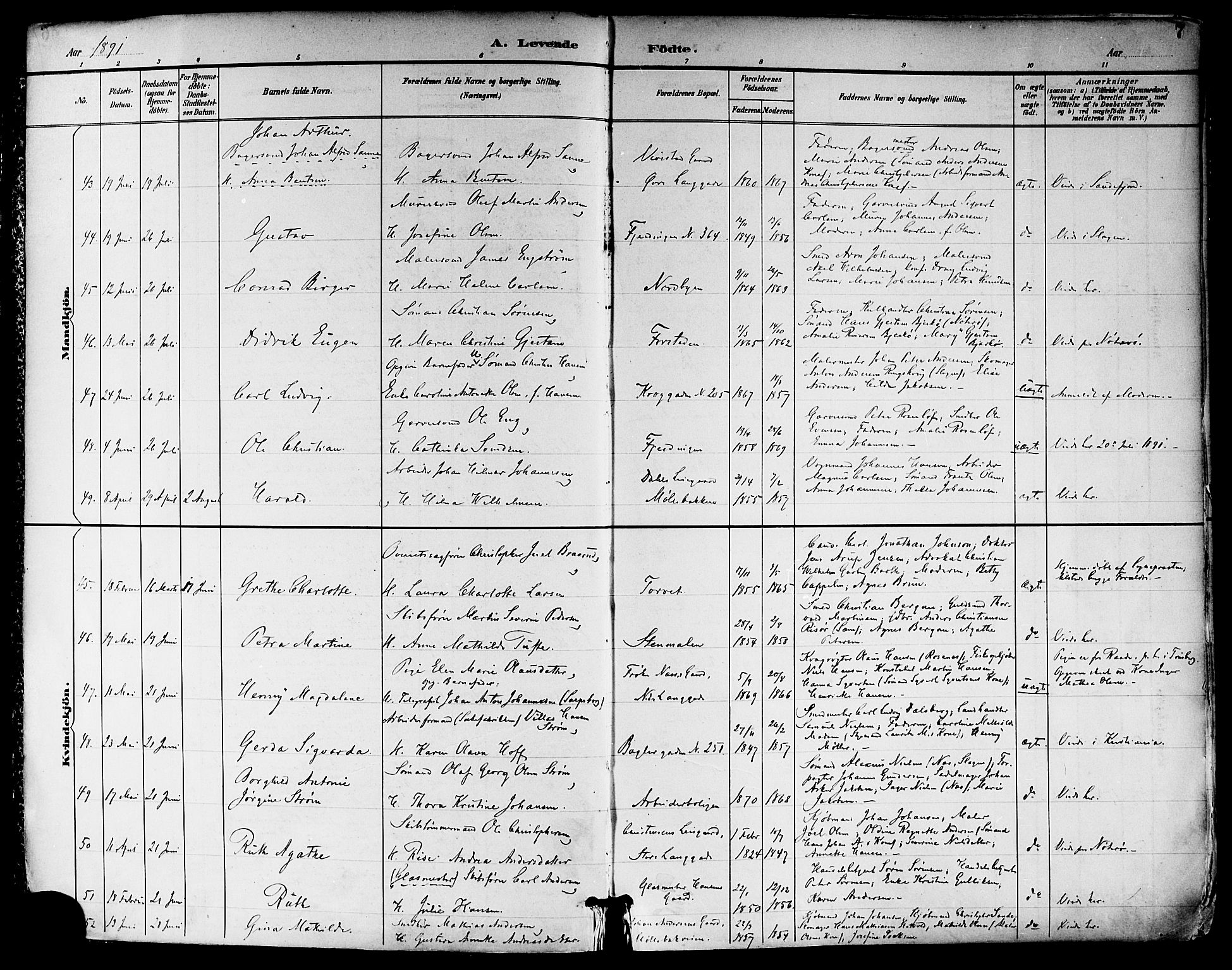 Tønsberg kirkebøker, SAKO/A-330/F/Fa/L0012: Parish register (official) no. I 12, 1891-1899, p. 7