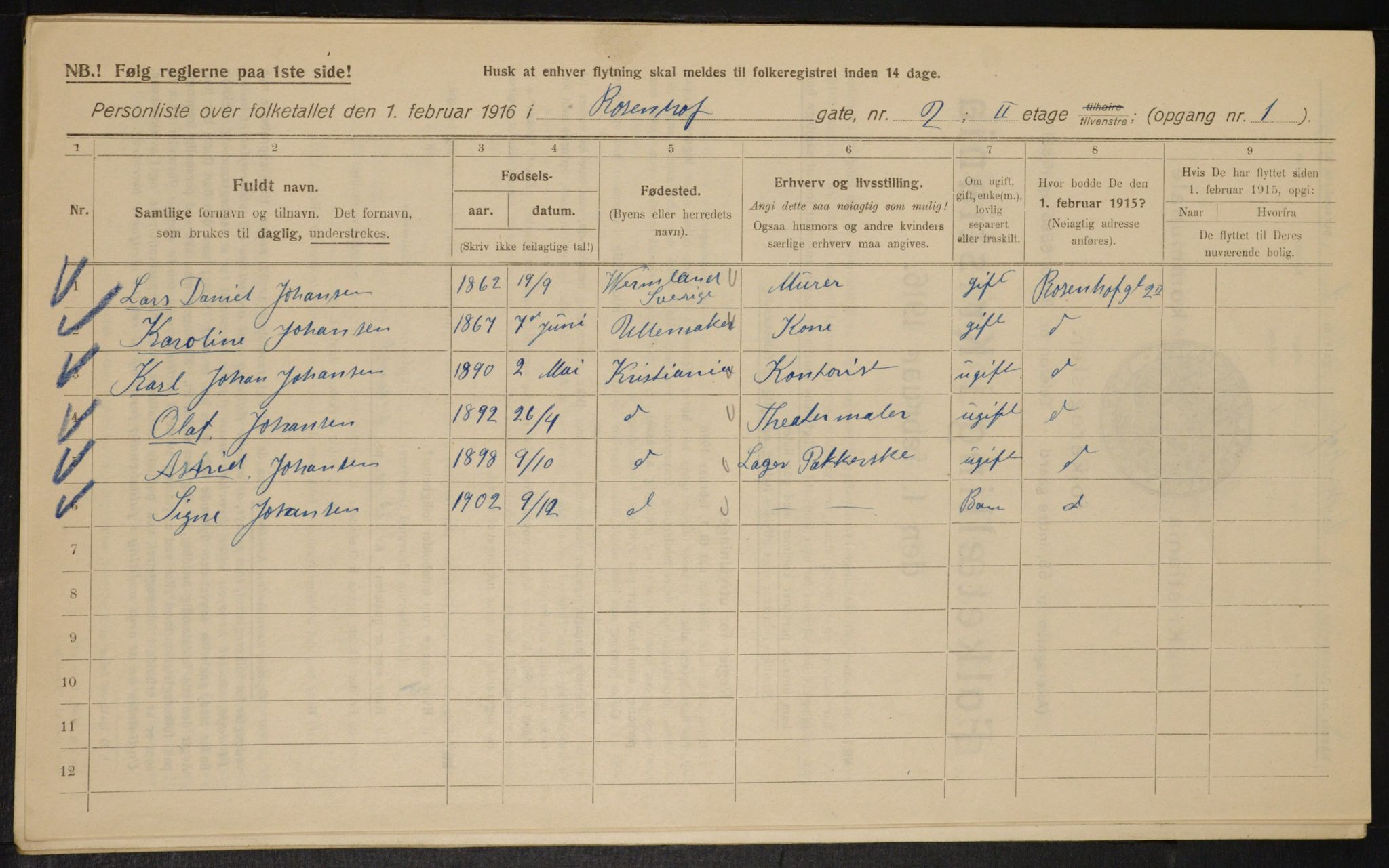 OBA, Municipal Census 1916 for Kristiania, 1916, p. 85837