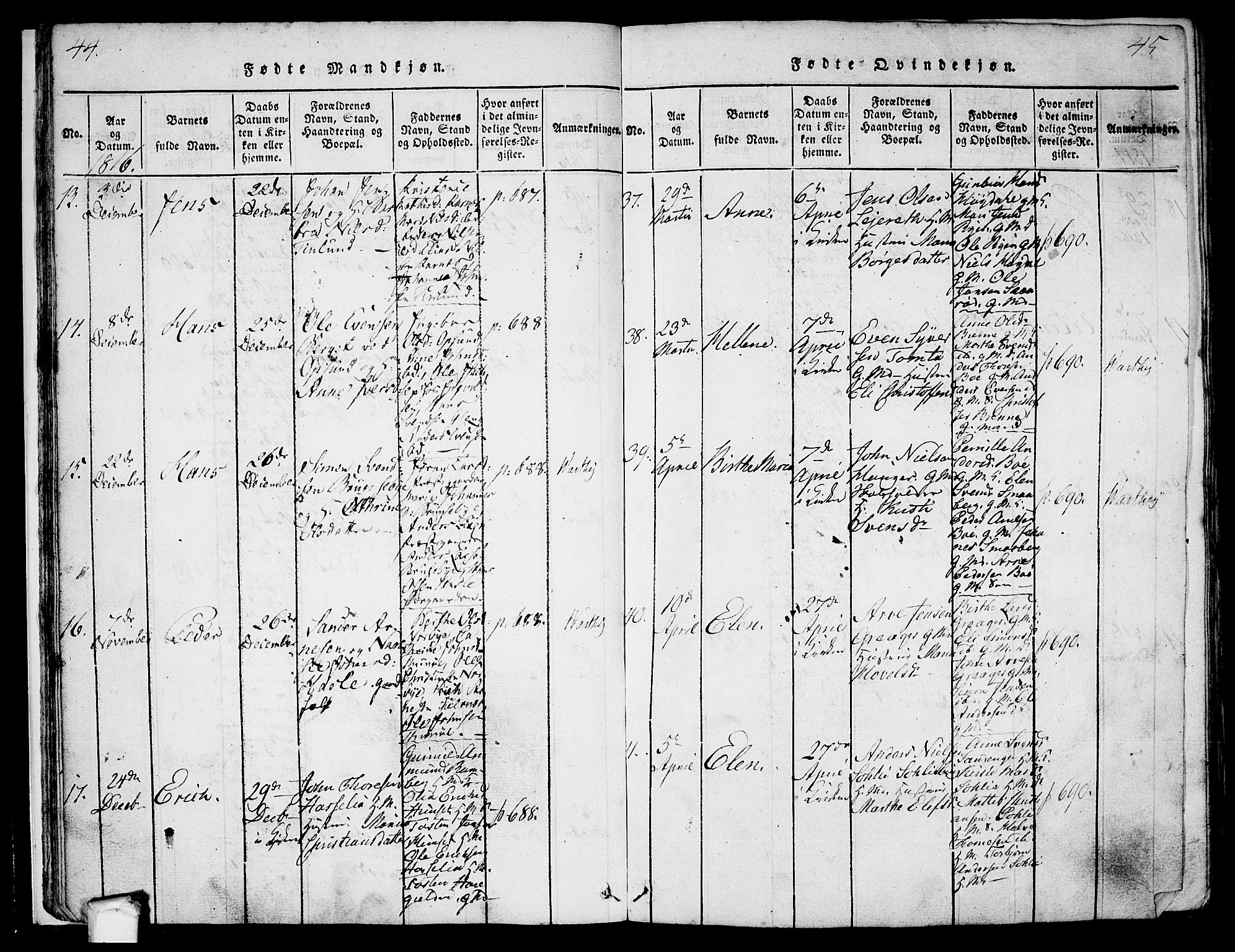 Tune prestekontor Kirkebøker, AV/SAO-A-2007/F/Fa/L0005: Parish register (official) no. 5, 1815-1823, p. 44-45