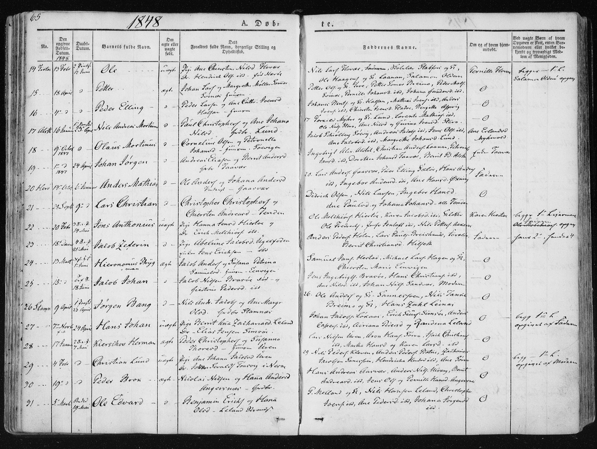 Ministerialprotokoller, klokkerbøker og fødselsregistre - Nordland, AV/SAT-A-1459/830/L0446: Parish register (official) no. 830A10, 1831-1865, p. 65