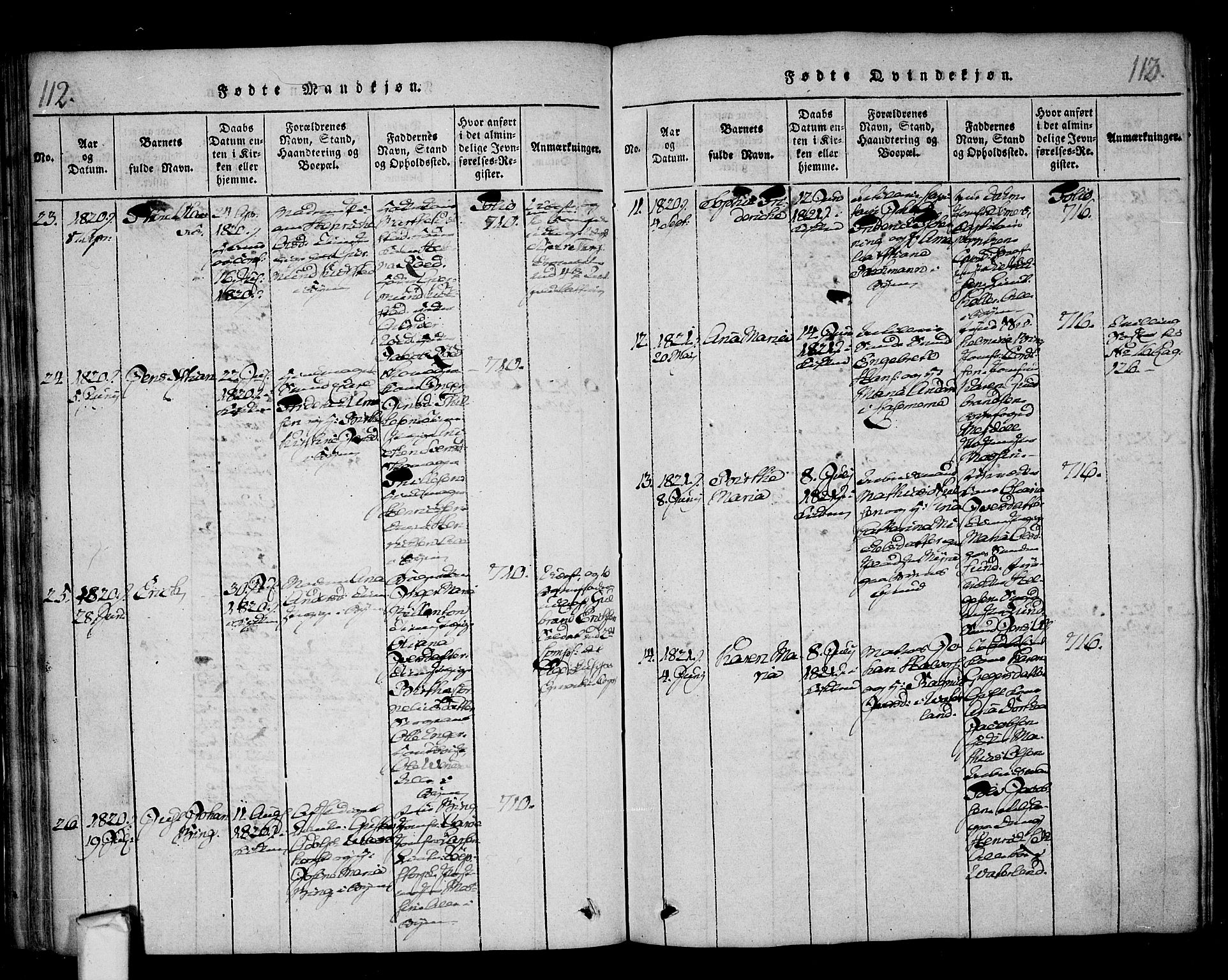 Fredrikstad prestekontor Kirkebøker, AV/SAO-A-11082/F/Fa/L0004: Parish register (official) no. 4, 1816-1834, p. 112-113