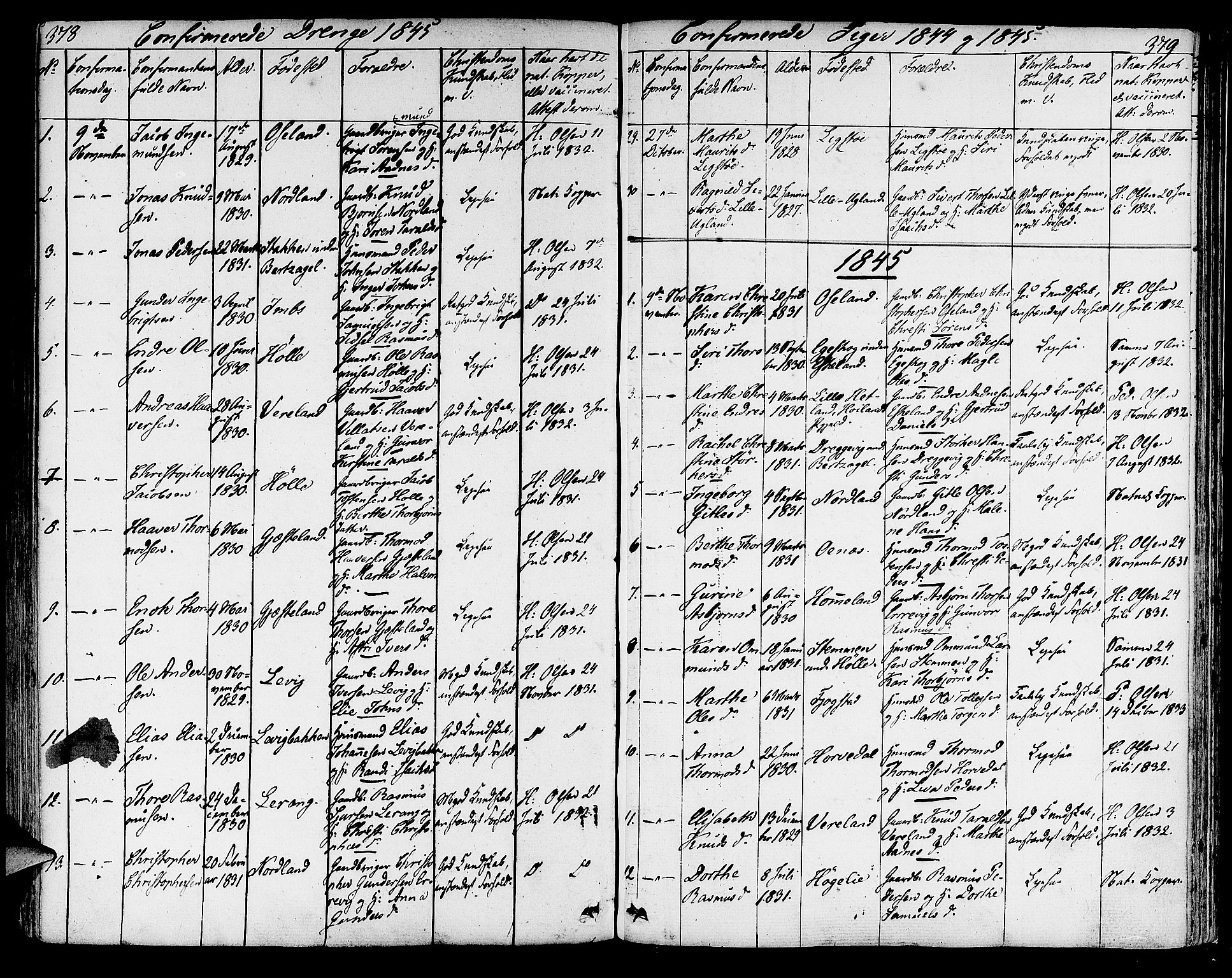 Strand sokneprestkontor, SAST/A-101828/H/Ha/Haa/L0005: Parish register (official) no. A 5, 1833-1854, p. 378-379