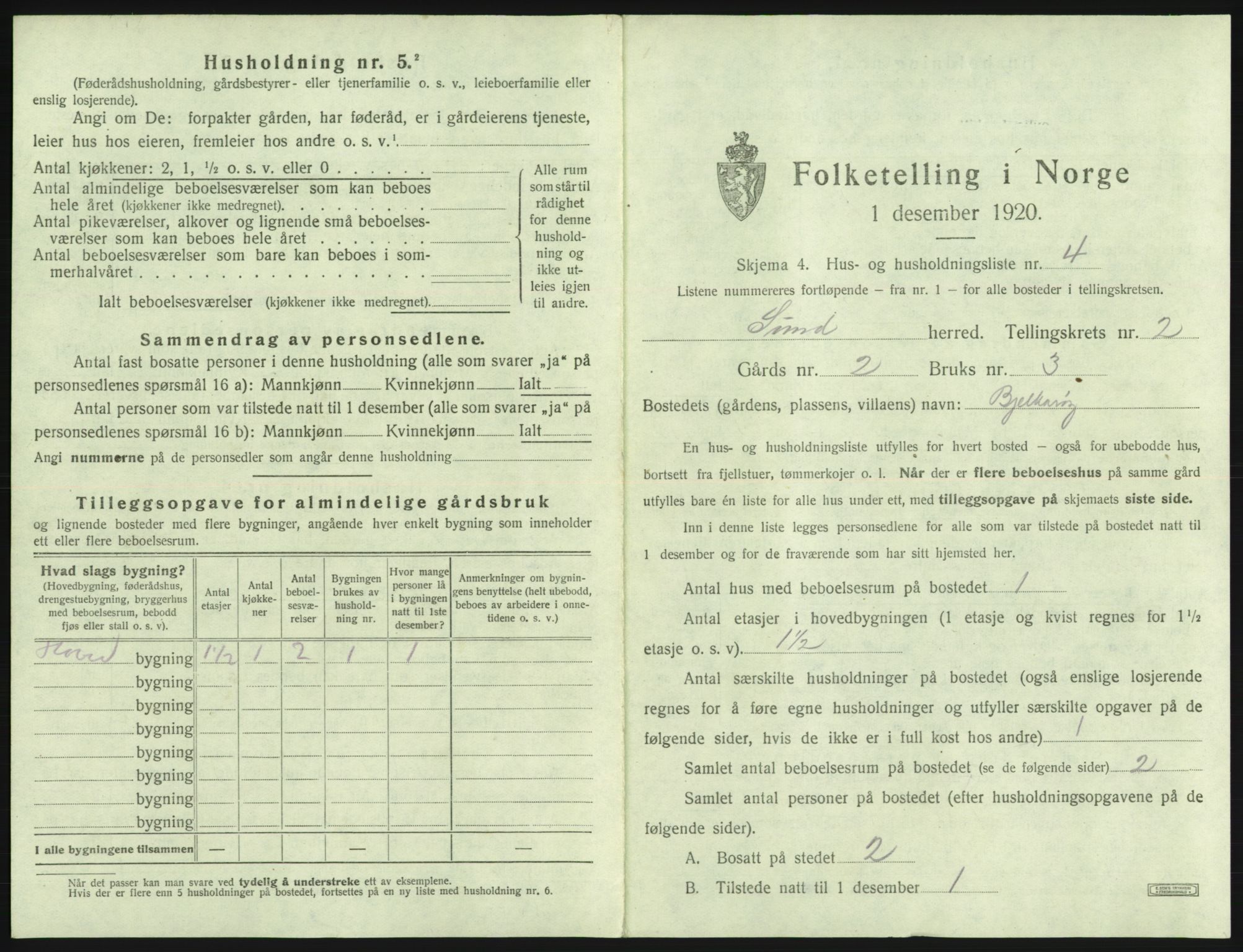 SAB, 1920 census for Sund, 1920, p. 129