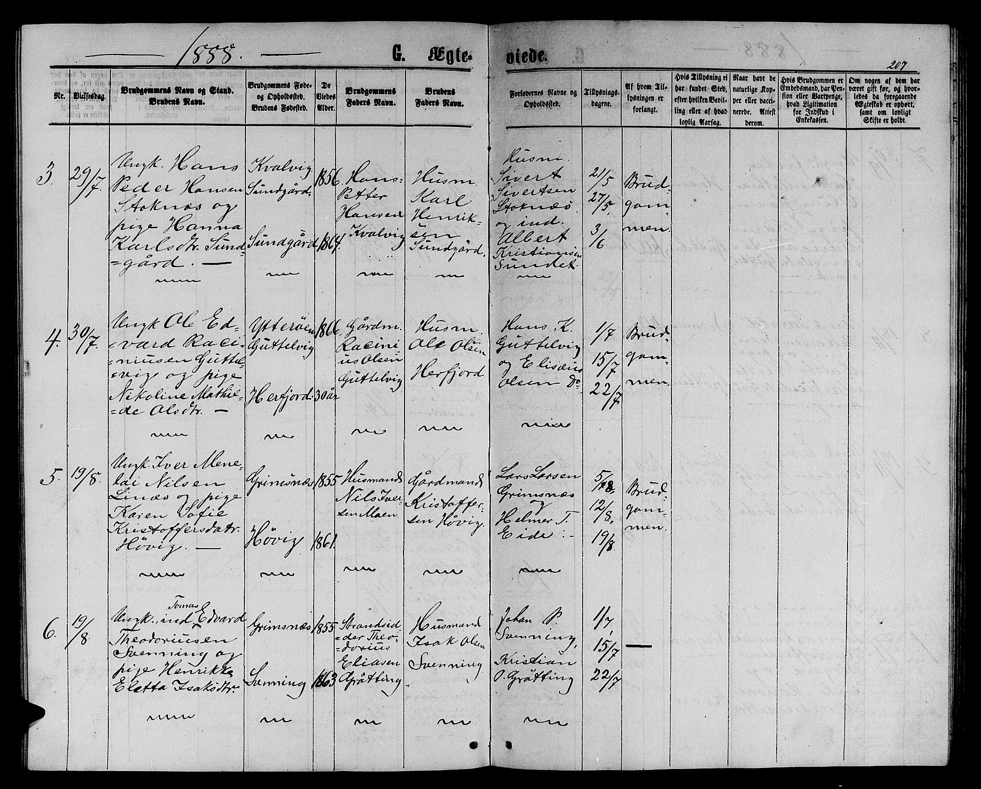 Ministerialprotokoller, klokkerbøker og fødselsregistre - Sør-Trøndelag, SAT/A-1456/656/L0695: Parish register (copy) no. 656C01, 1867-1889, p. 207