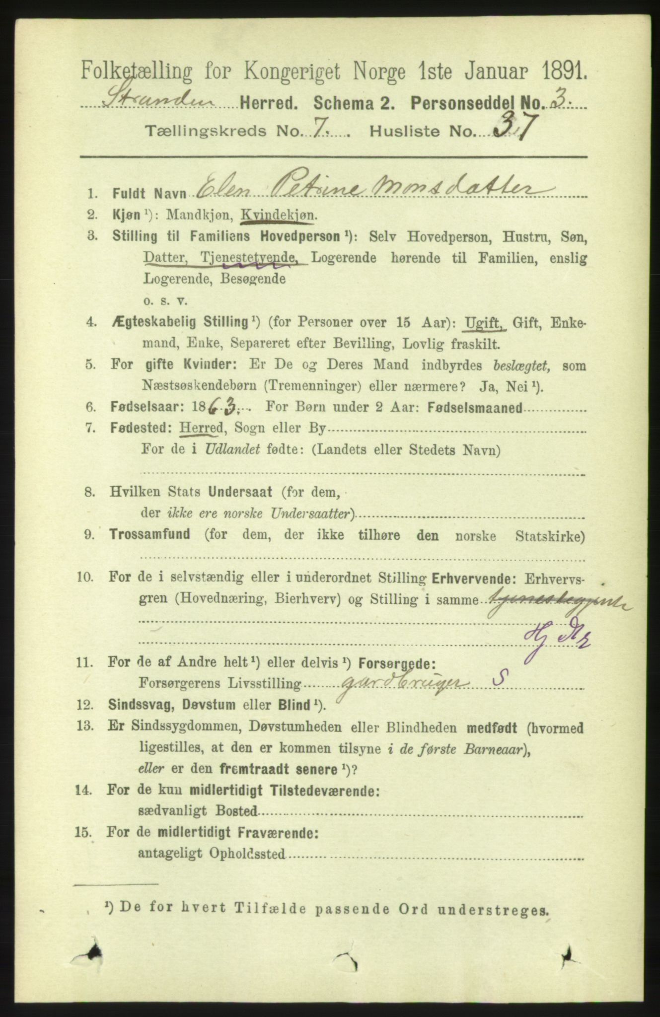 RA, 1891 census for 1525 Stranda, 1891, p. 1750