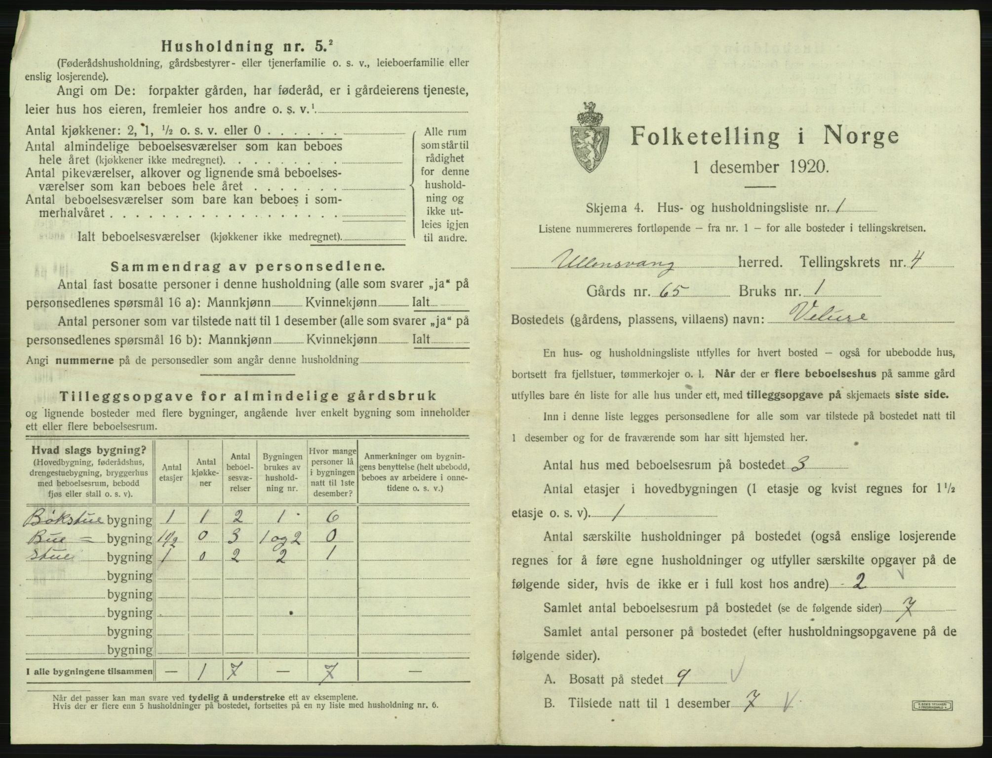 SAB, 1920 census for Ullensvang, 1920, p. 269