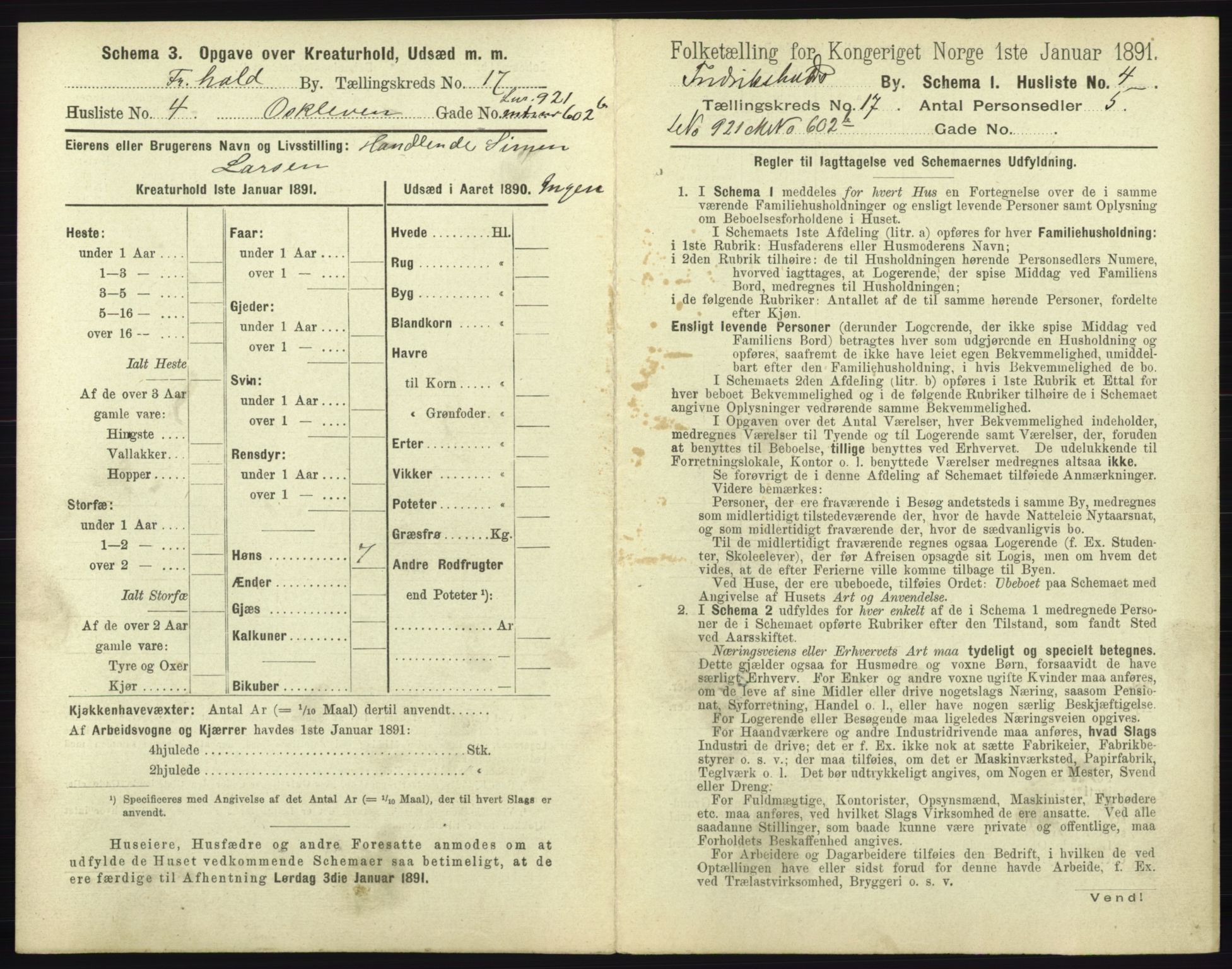 RA, 1891 census for 0101 Fredrikshald, 1891, p. 1538