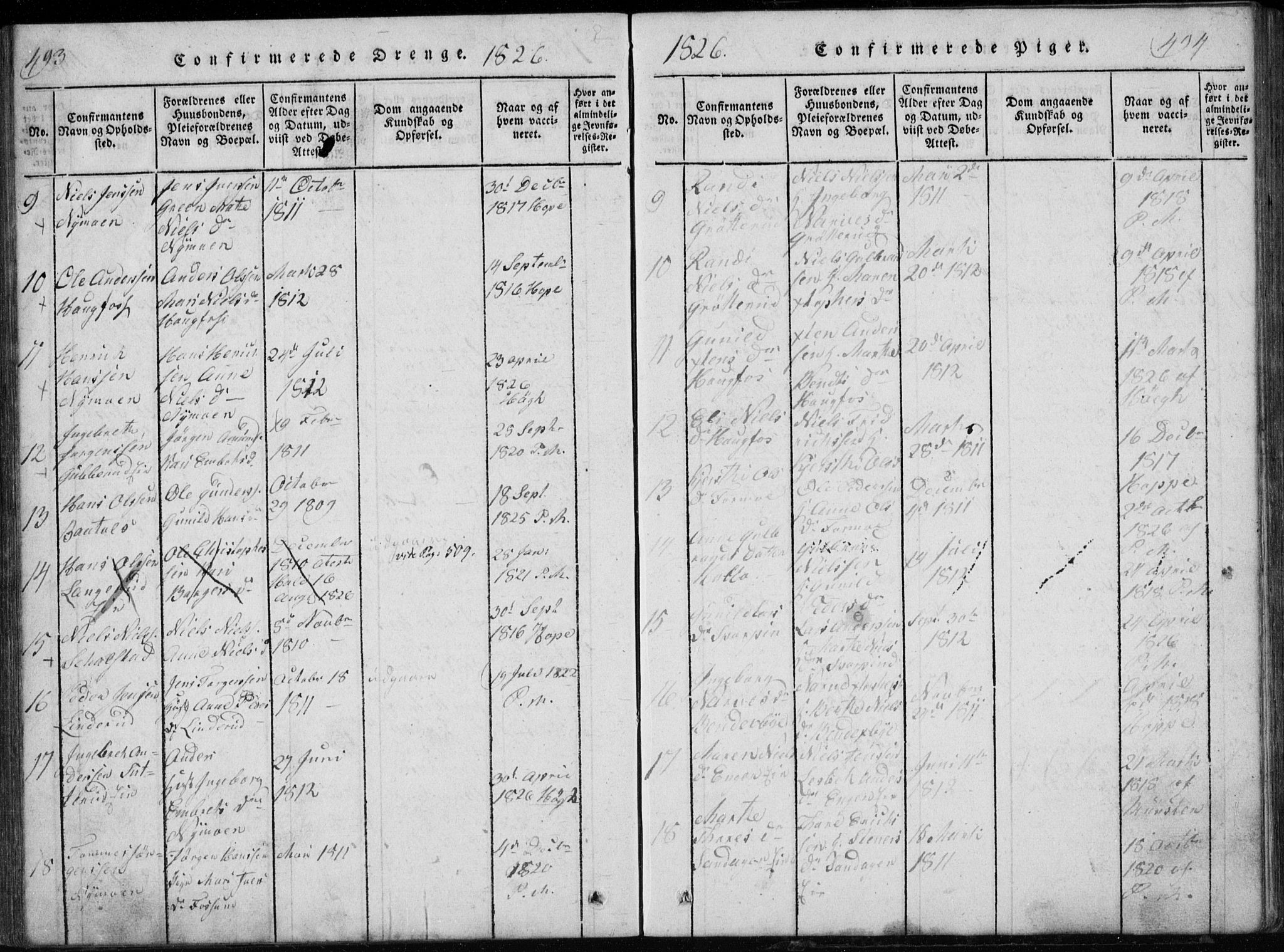 Modum kirkebøker, AV/SAKO-A-234/G/Ga/L0002: Parish register (copy) no. I 2, 1824-1832, p. 493-494