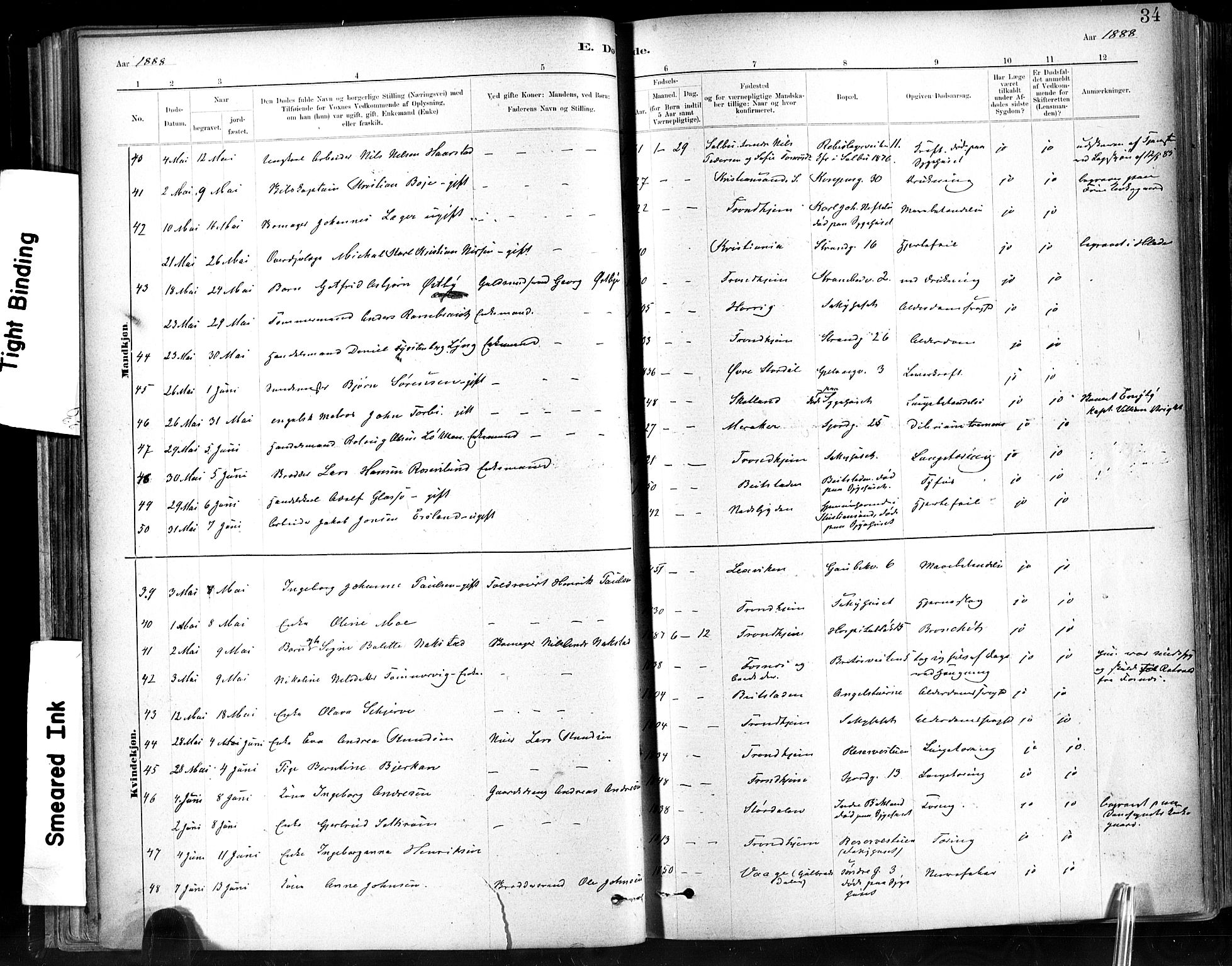 Ministerialprotokoller, klokkerbøker og fødselsregistre - Sør-Trøndelag, SAT/A-1456/602/L0120: Parish register (official) no. 602A18, 1880-1913, p. 34