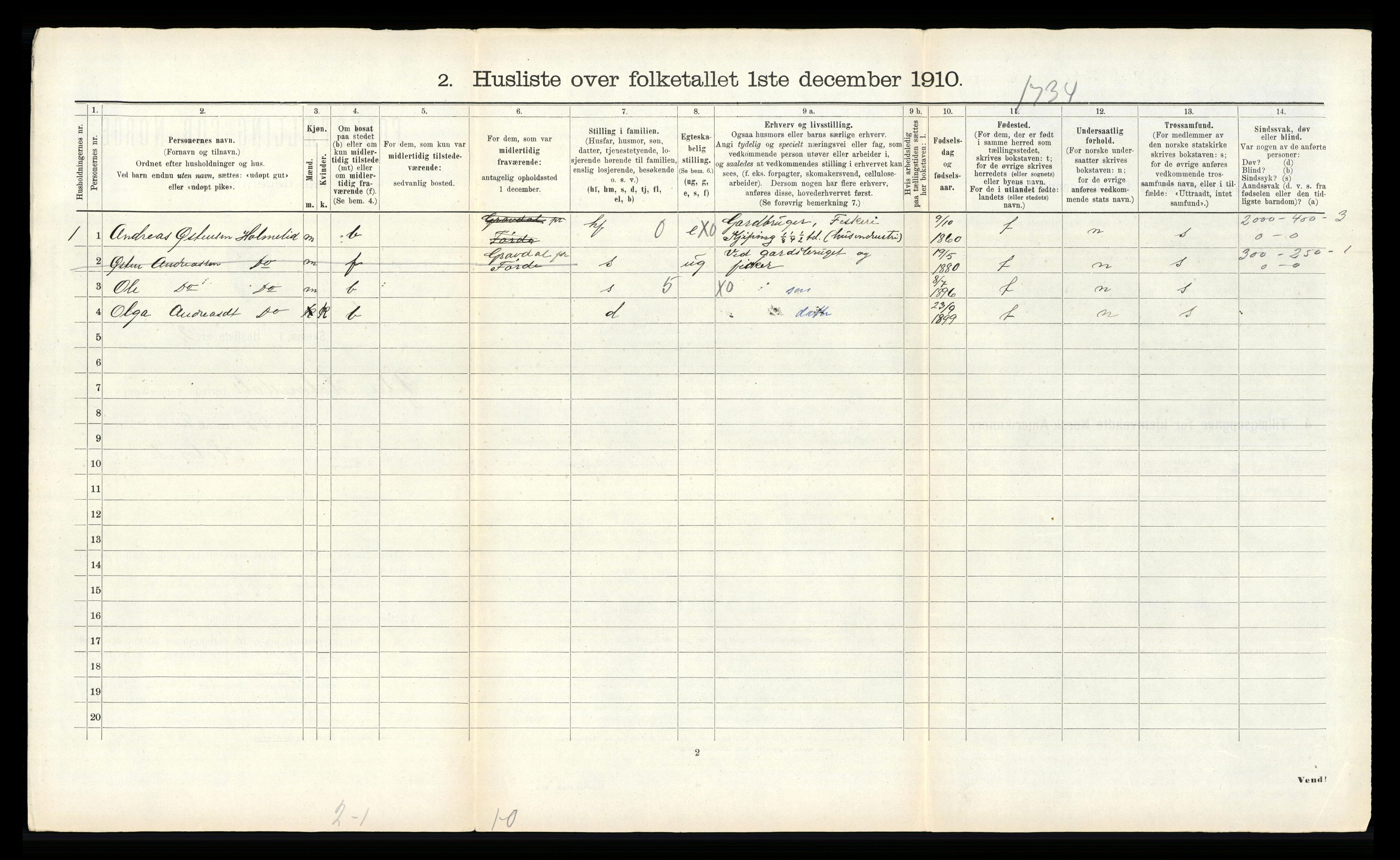 RA, 1910 census for Ytre Holmedal, 1910, p. 685