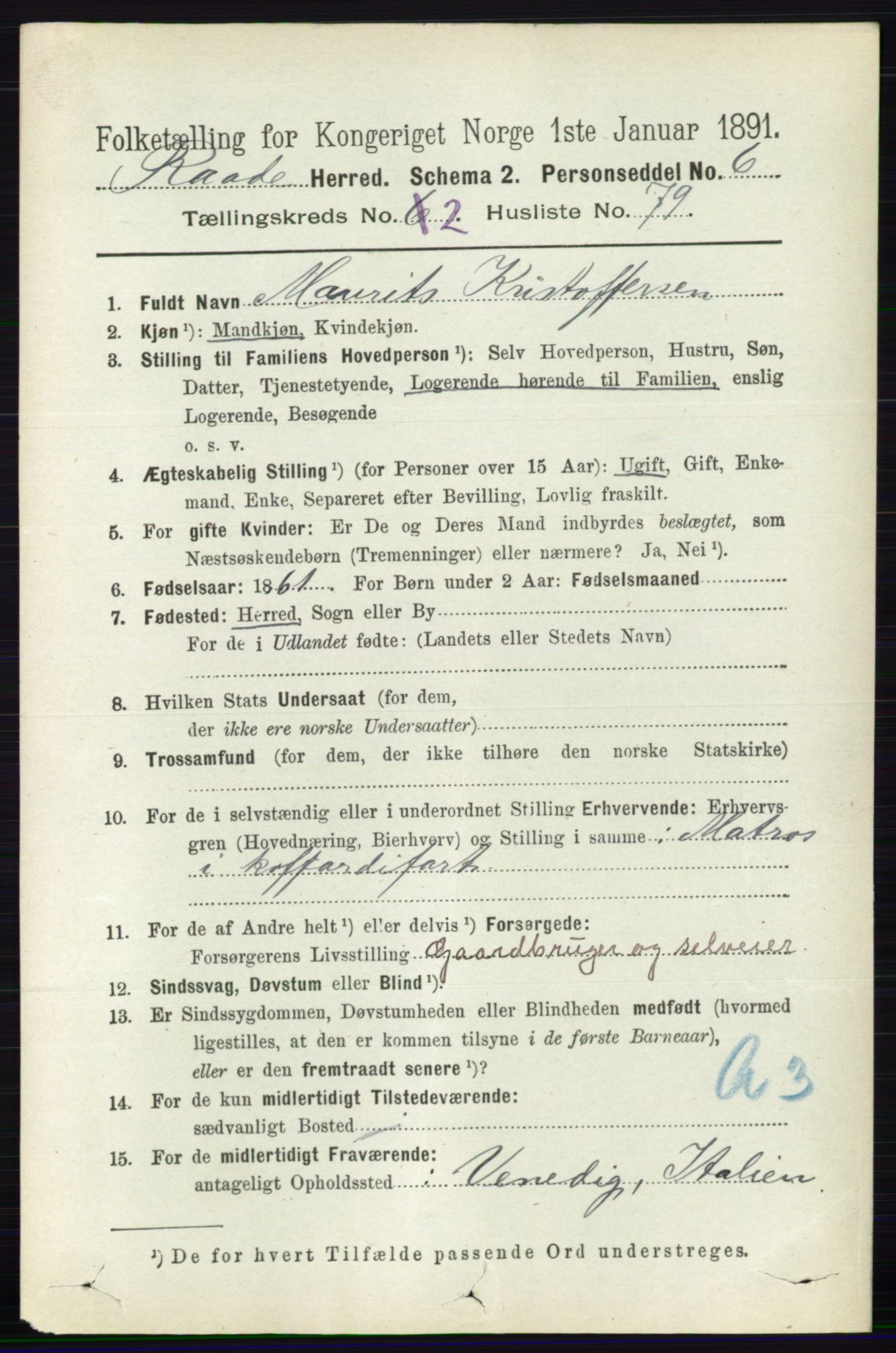 RA, 1891 census for 0135 Råde, 1891, p. 1081