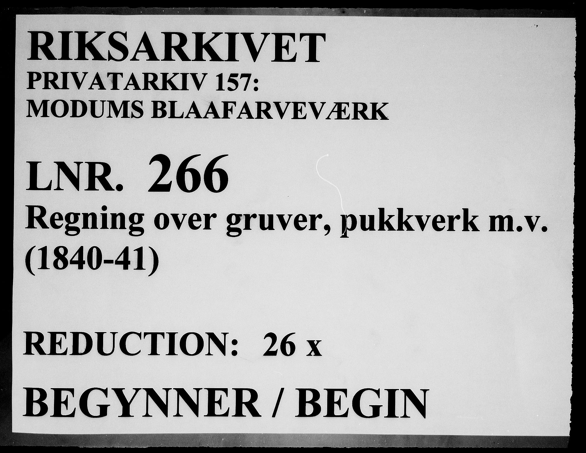 Modums Blaafarveværk, RA/PA-0157/G/Gd/Gdd/L0266/0001: -- / Regning over gruver pukkverk m.v., 1840-1841, p. 1
