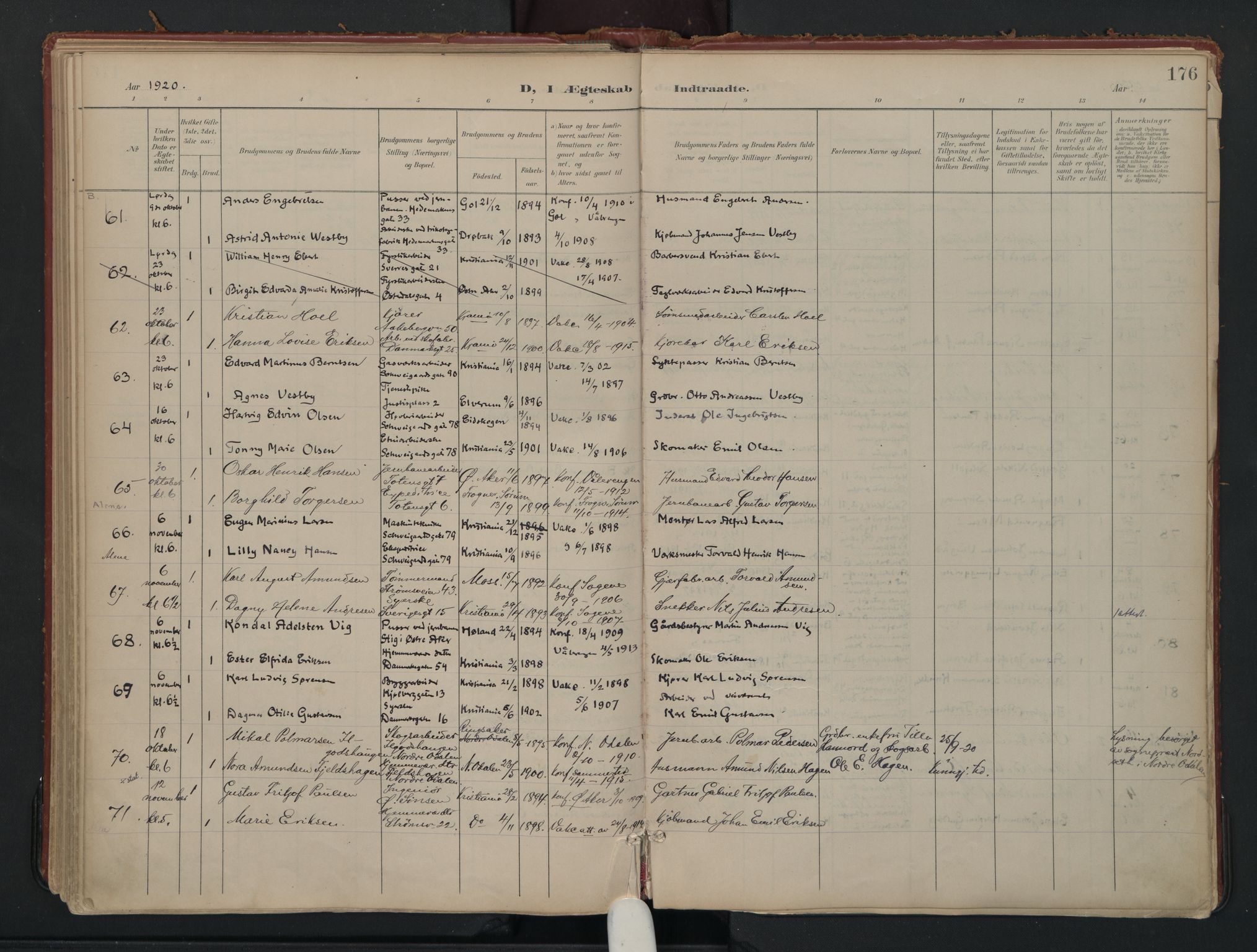 Vålerengen prestekontor Kirkebøker, AV/SAO-A-10878/F/Fa/L0002: Parish register (official) no. 2, 1899-1924, p. 176