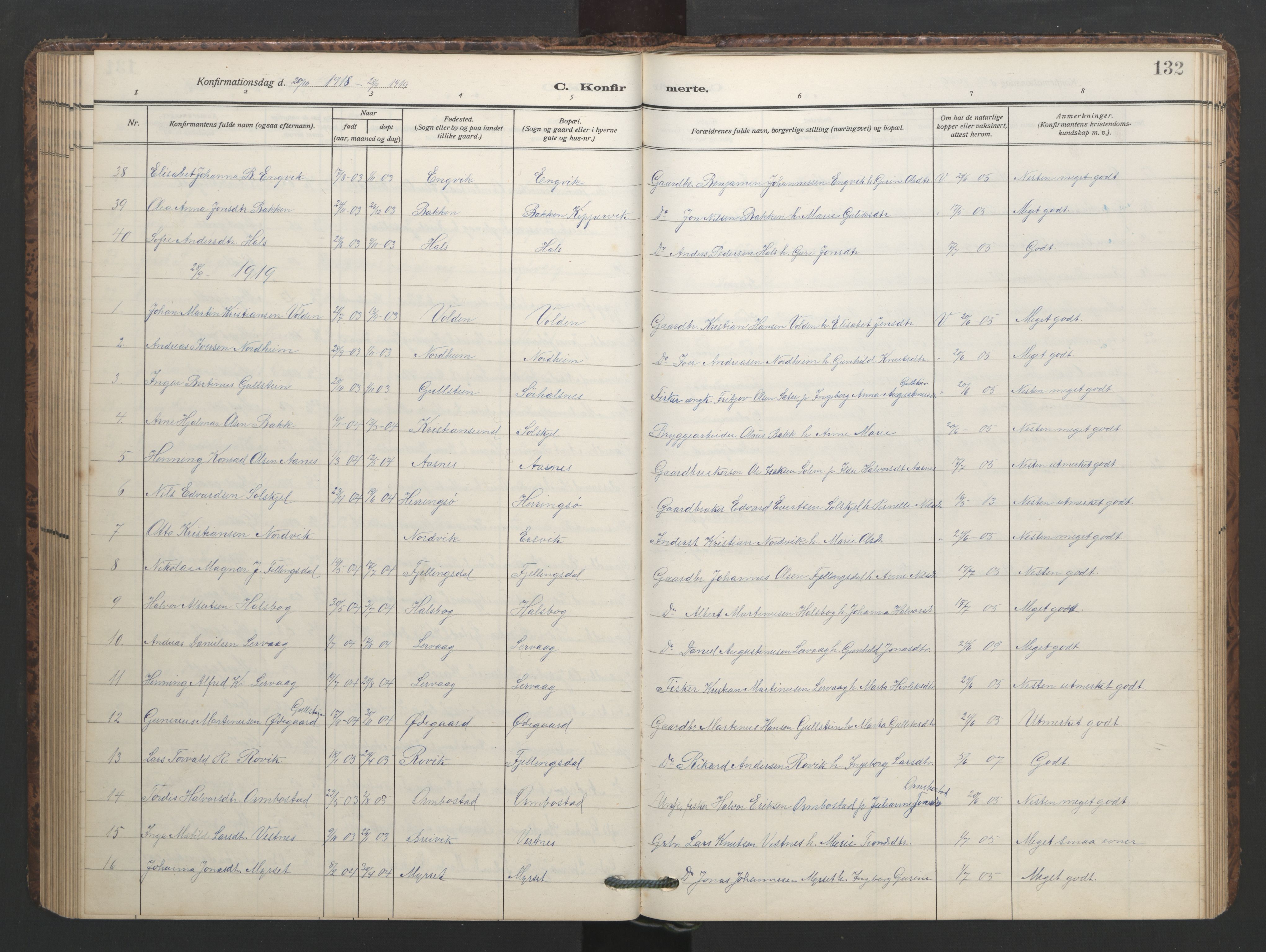 Ministerialprotokoller, klokkerbøker og fødselsregistre - Møre og Romsdal, AV/SAT-A-1454/577/L0897: Parish register (copy) no. 577C01, 1909-1946, p. 132