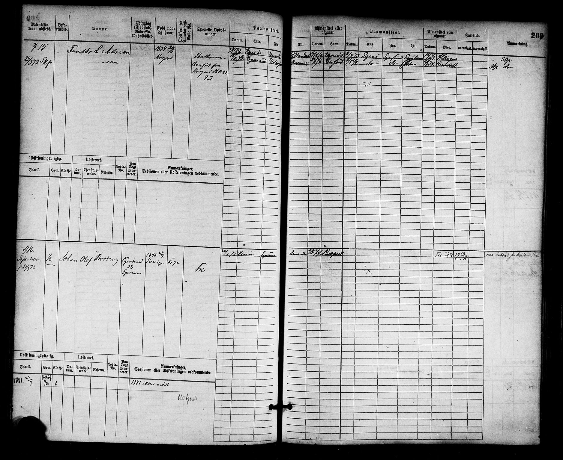 Egersund mønstringskrets, AV/SAK-2031-0019/F/Fb/L0001: Hovedrulle nr 1-666, O-3, 1868-1920, p. 215