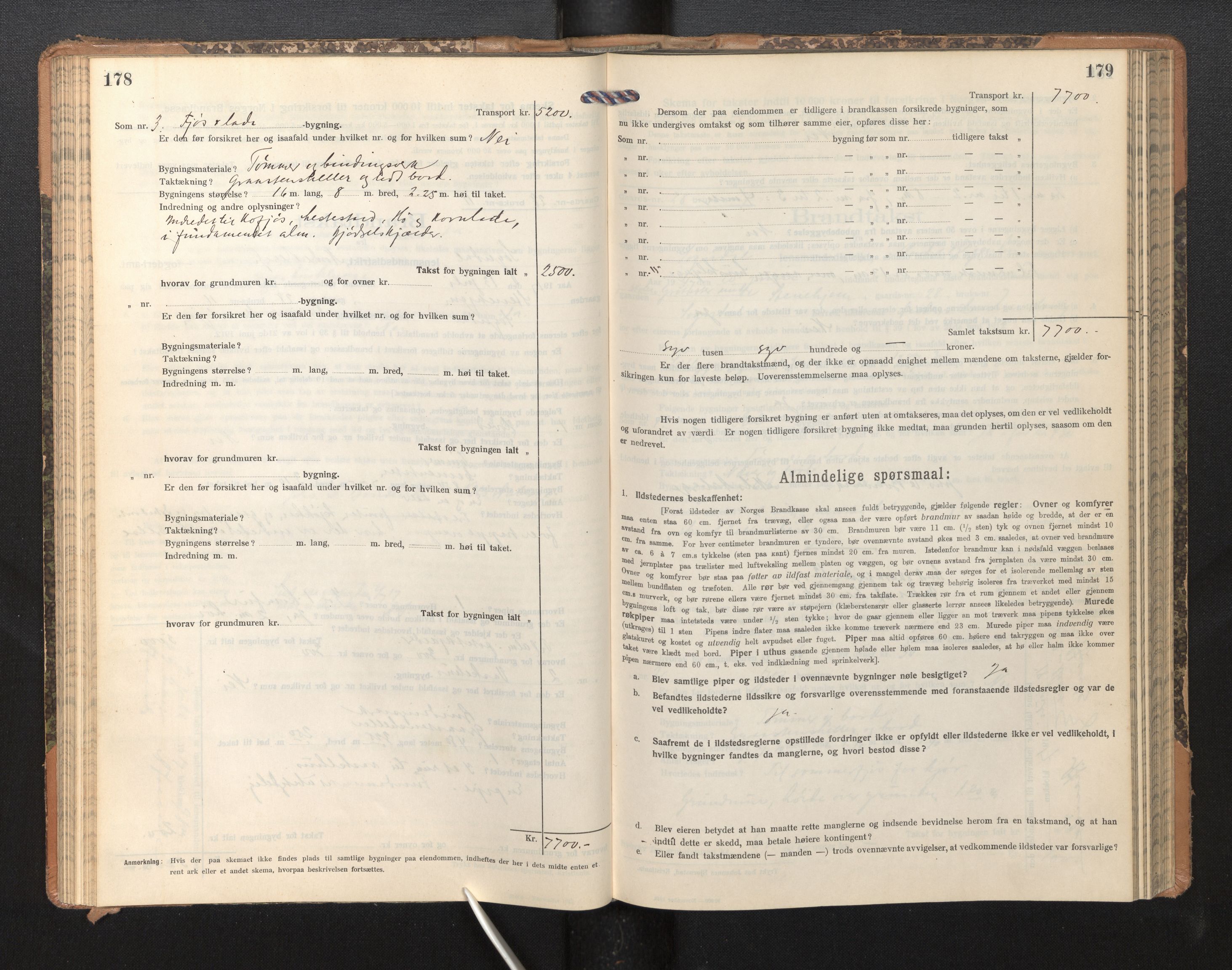 Lensmannen i Sogndal, AV/SAB-A-29901/0012/L0011: Branntakstprotokoll, skjematakst, 1914-1922, p. 178-179