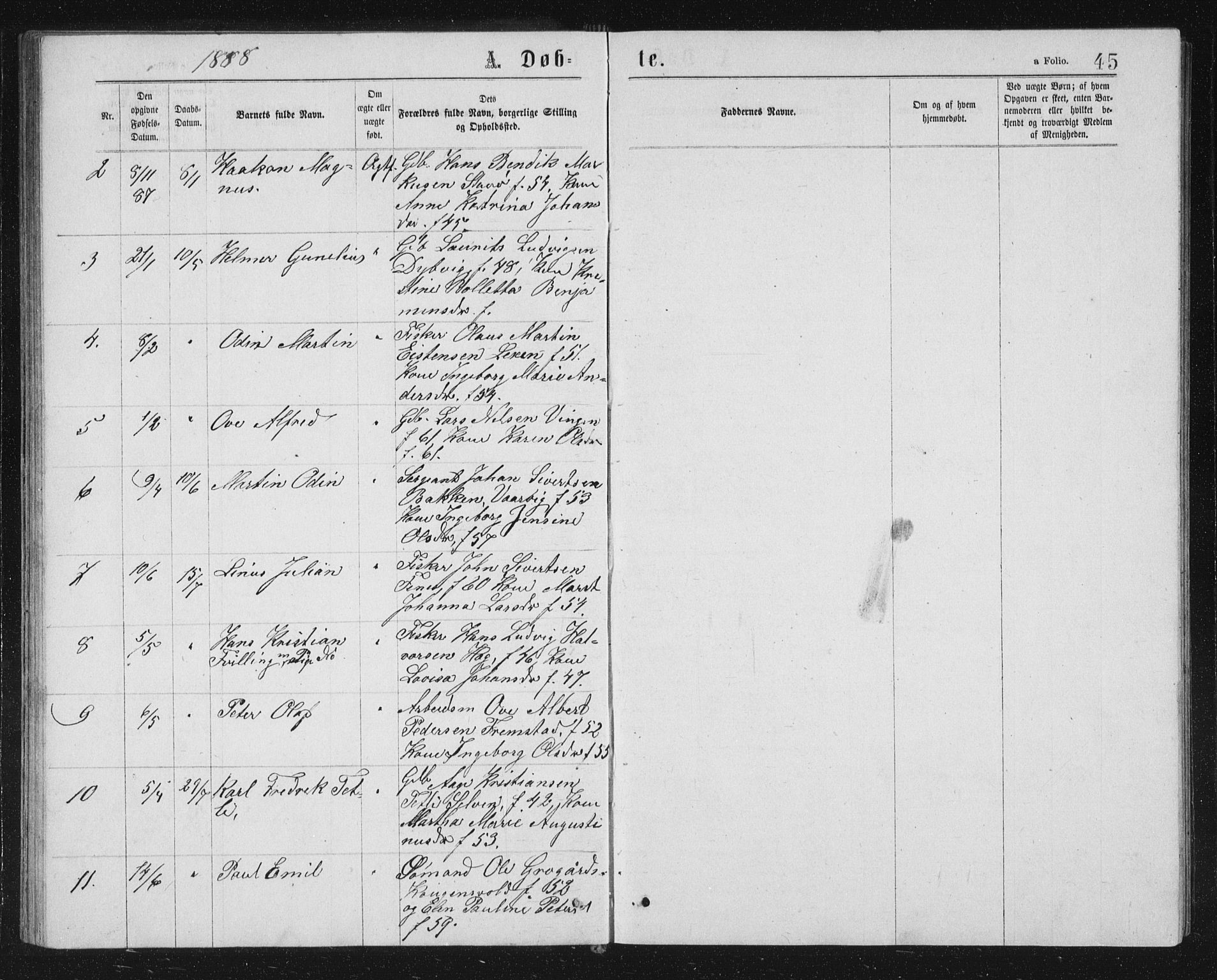 Ministerialprotokoller, klokkerbøker og fødselsregistre - Sør-Trøndelag, SAT/A-1456/662/L0756: Parish register (copy) no. 662C01, 1869-1891, p. 45