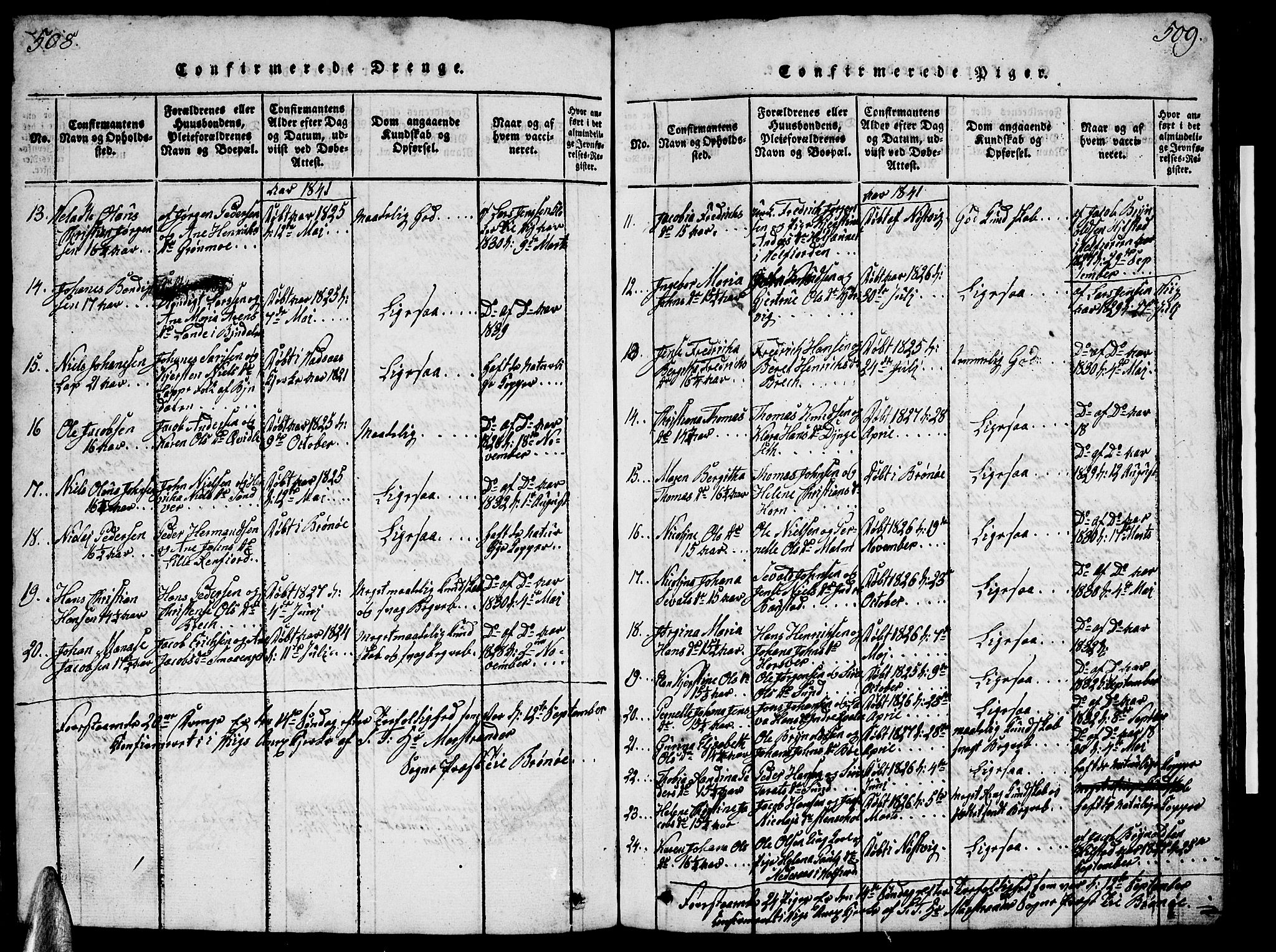 Ministerialprotokoller, klokkerbøker og fødselsregistre - Nordland, AV/SAT-A-1459/812/L0186: Parish register (copy) no. 812C04, 1820-1849, p. 508-509