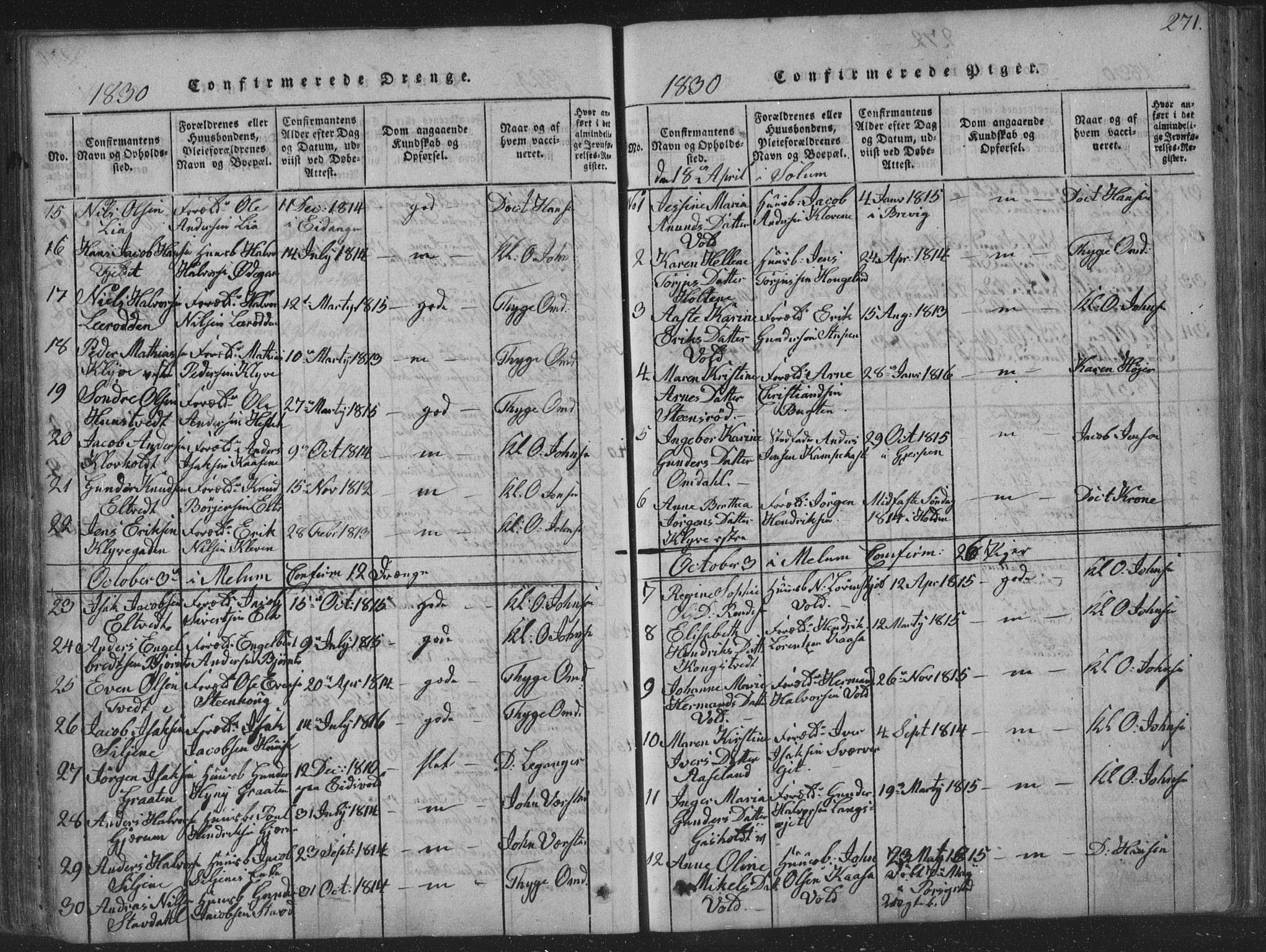 Solum kirkebøker, AV/SAKO-A-306/F/Fa/L0004: Parish register (official) no. I 4, 1814-1833, p. 271