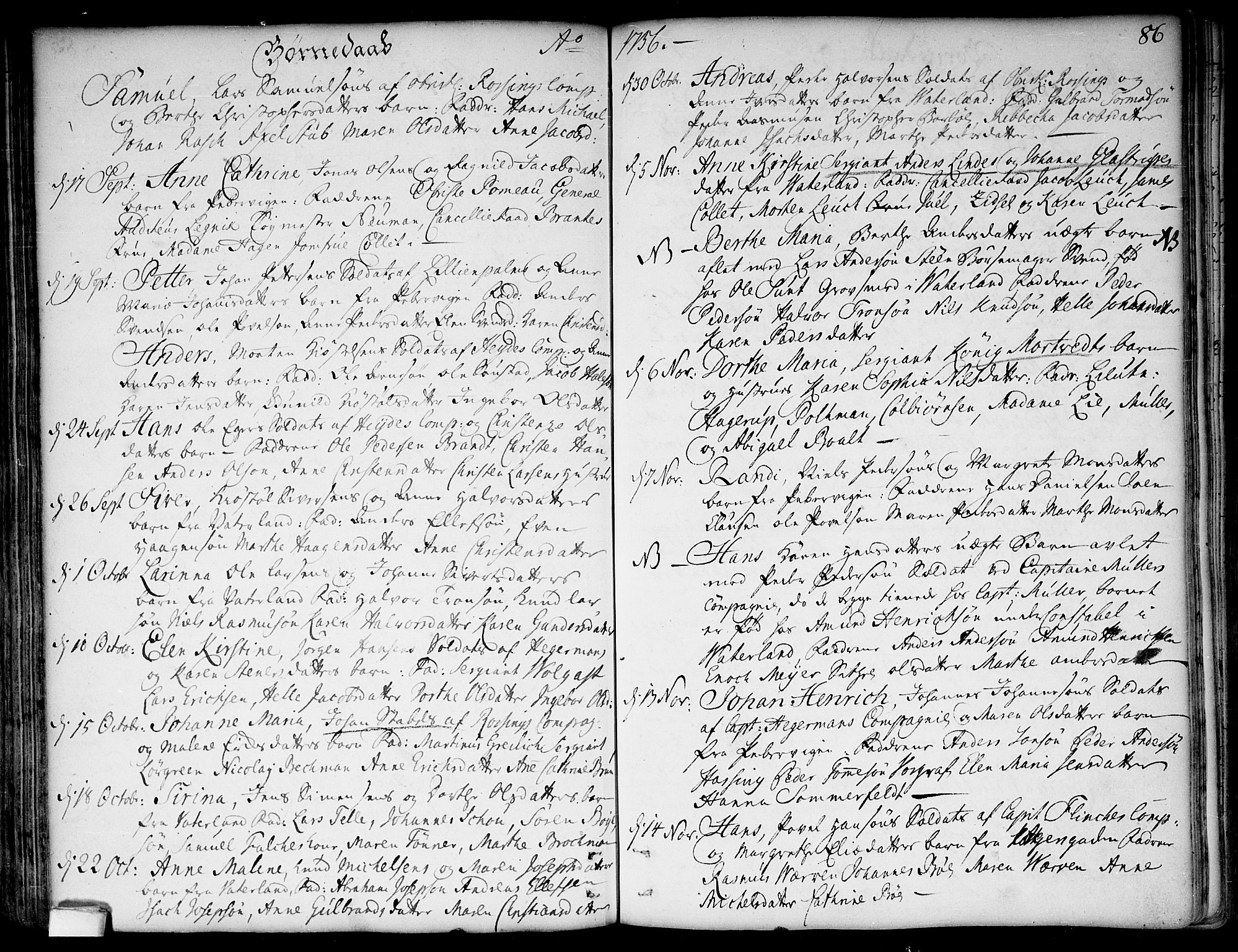 Garnisonsmenigheten Kirkebøker, SAO/A-10846/F/Fa/L0001: Parish register (official) no. 1, 1734-1756, p. 86