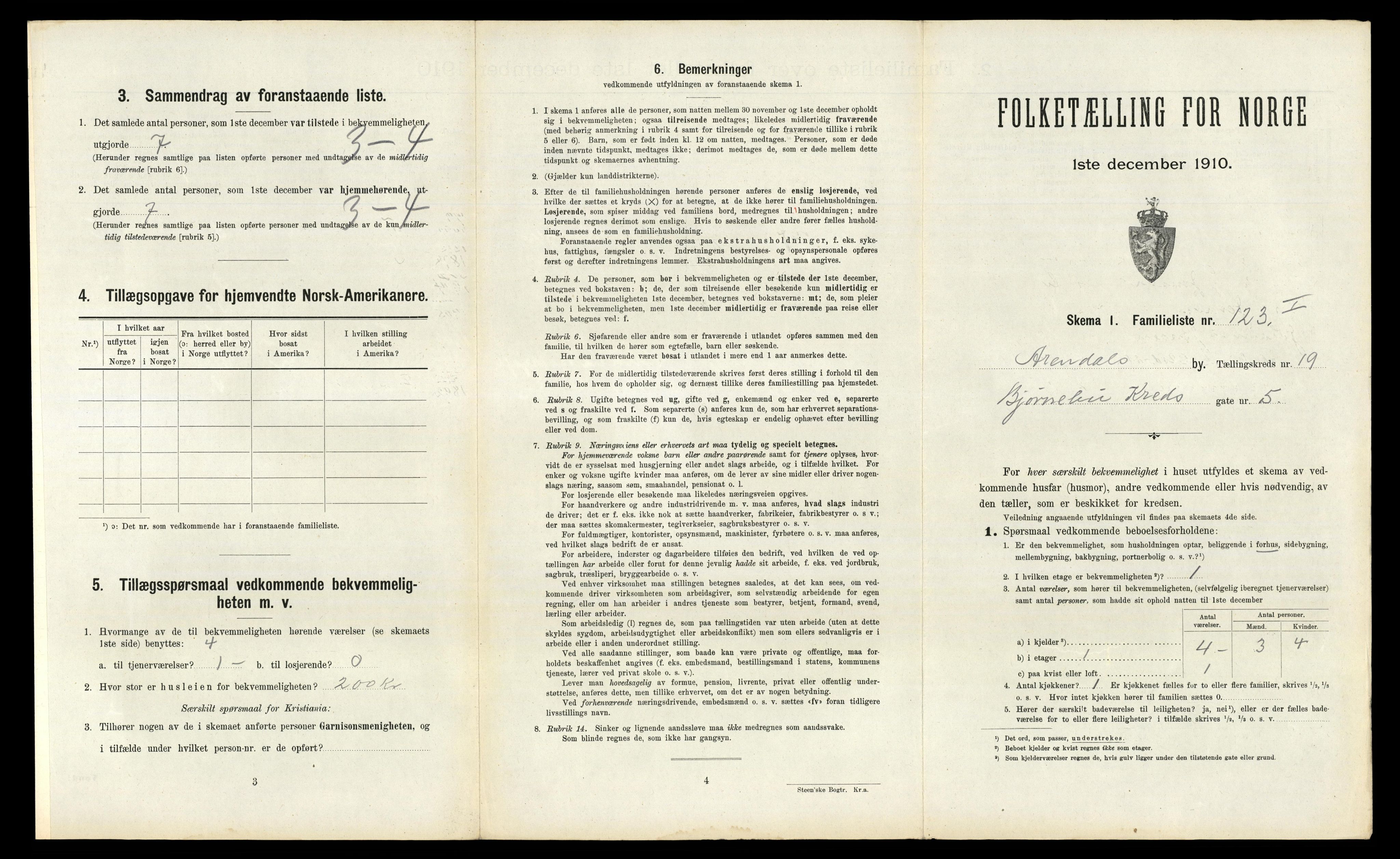 RA, 1910 census for Arendal, 1910, p. 7923