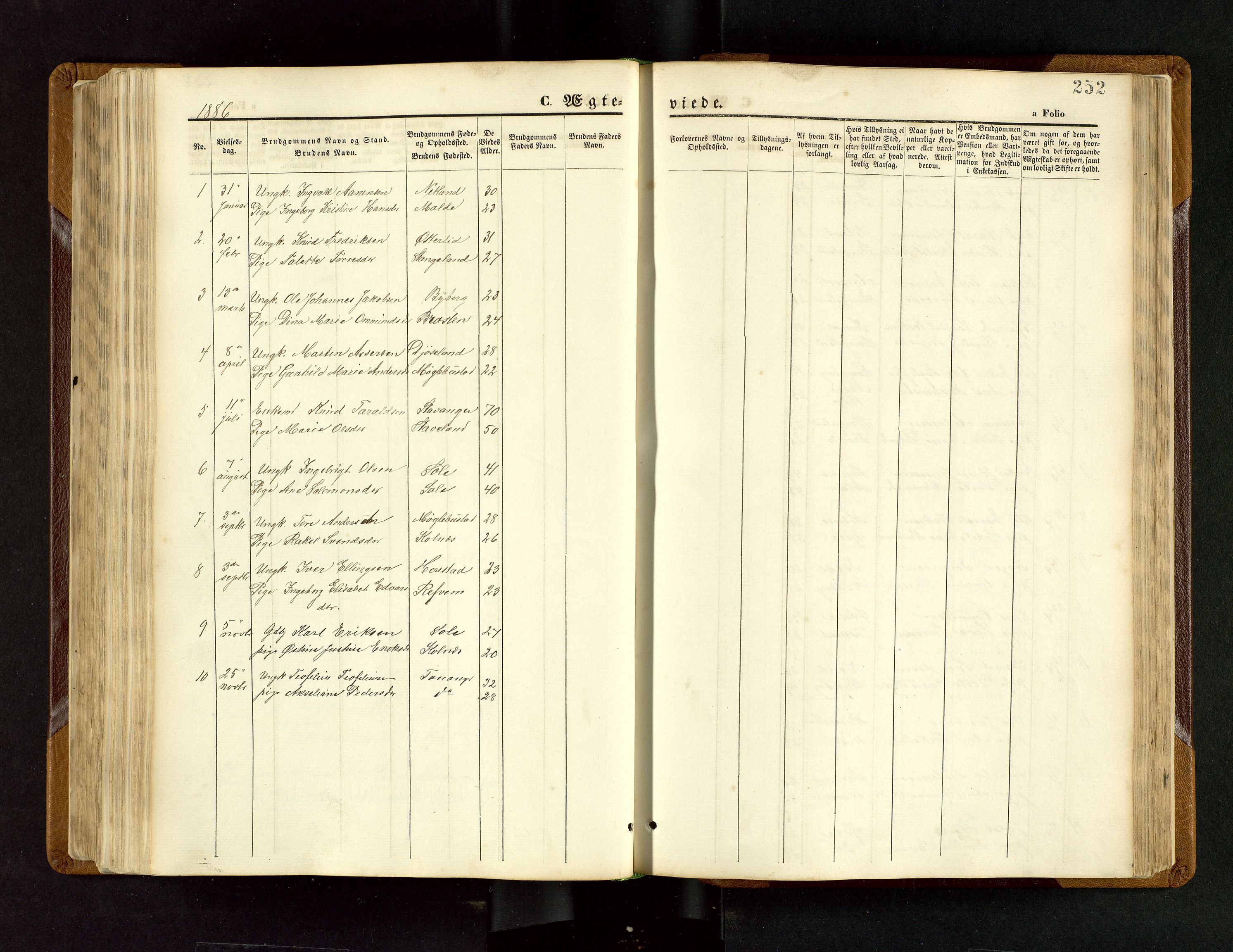 Håland sokneprestkontor, AV/SAST-A-101802/001/30BB/L0003: Parish register (copy) no. B 3, 1873-1893, p. 252