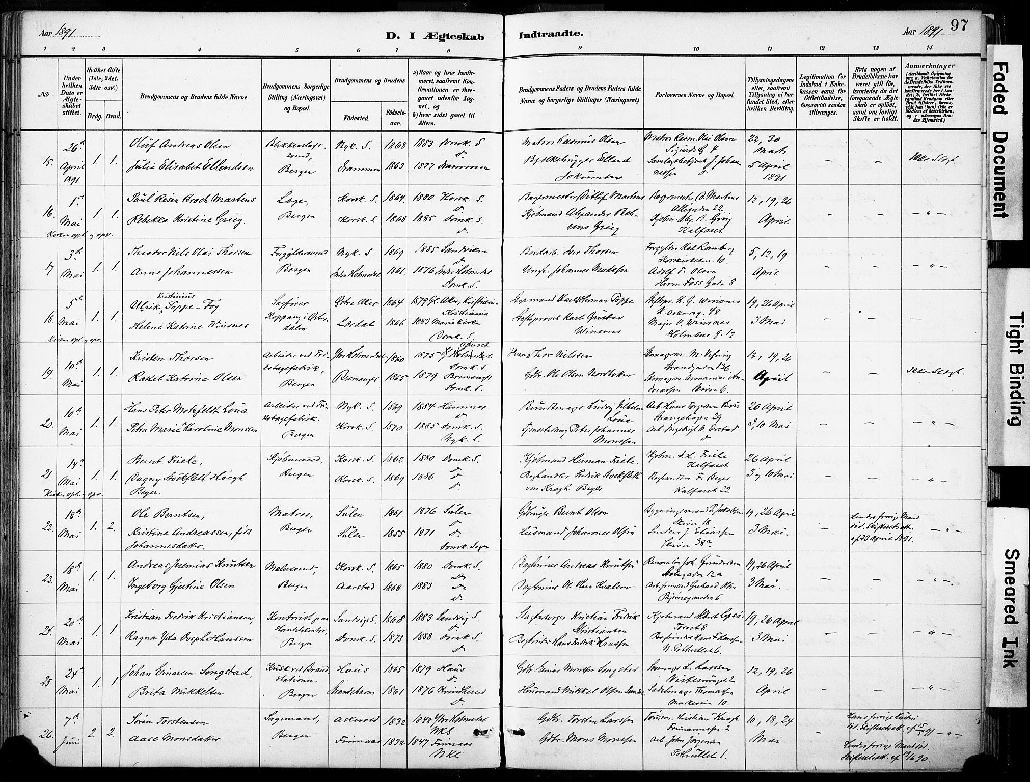 Domkirken sokneprestembete, SAB/A-74801/H/Haa/L0037: Parish register (official) no. D 4, 1880-1907, p. 97