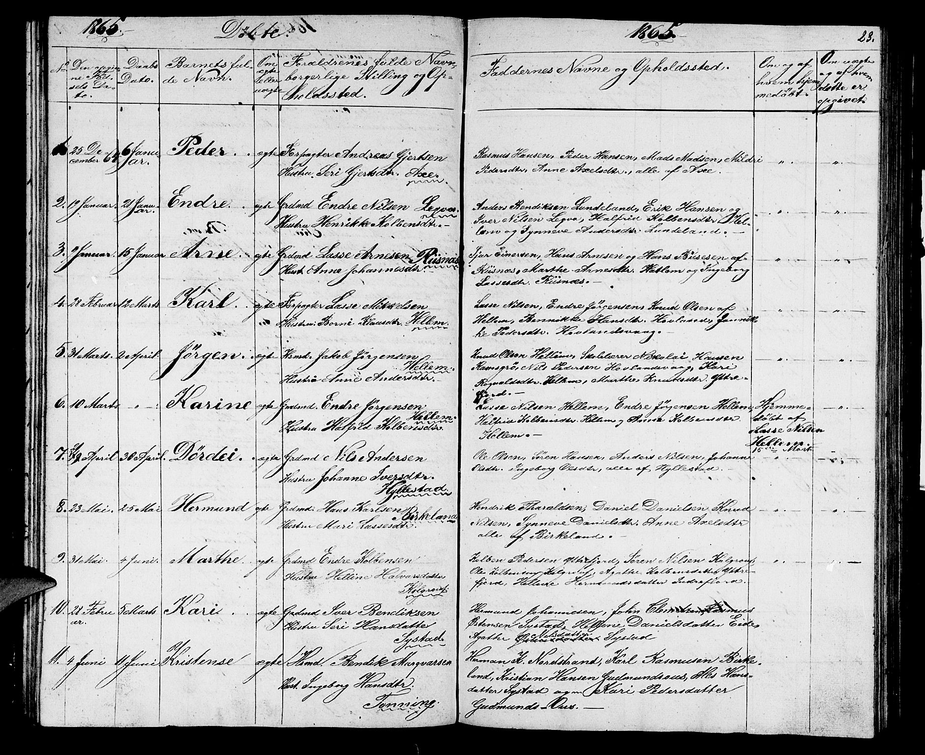 Hyllestad sokneprestembete, SAB/A-80401: Parish register (copy) no. A 1, 1853-1875, p. 23