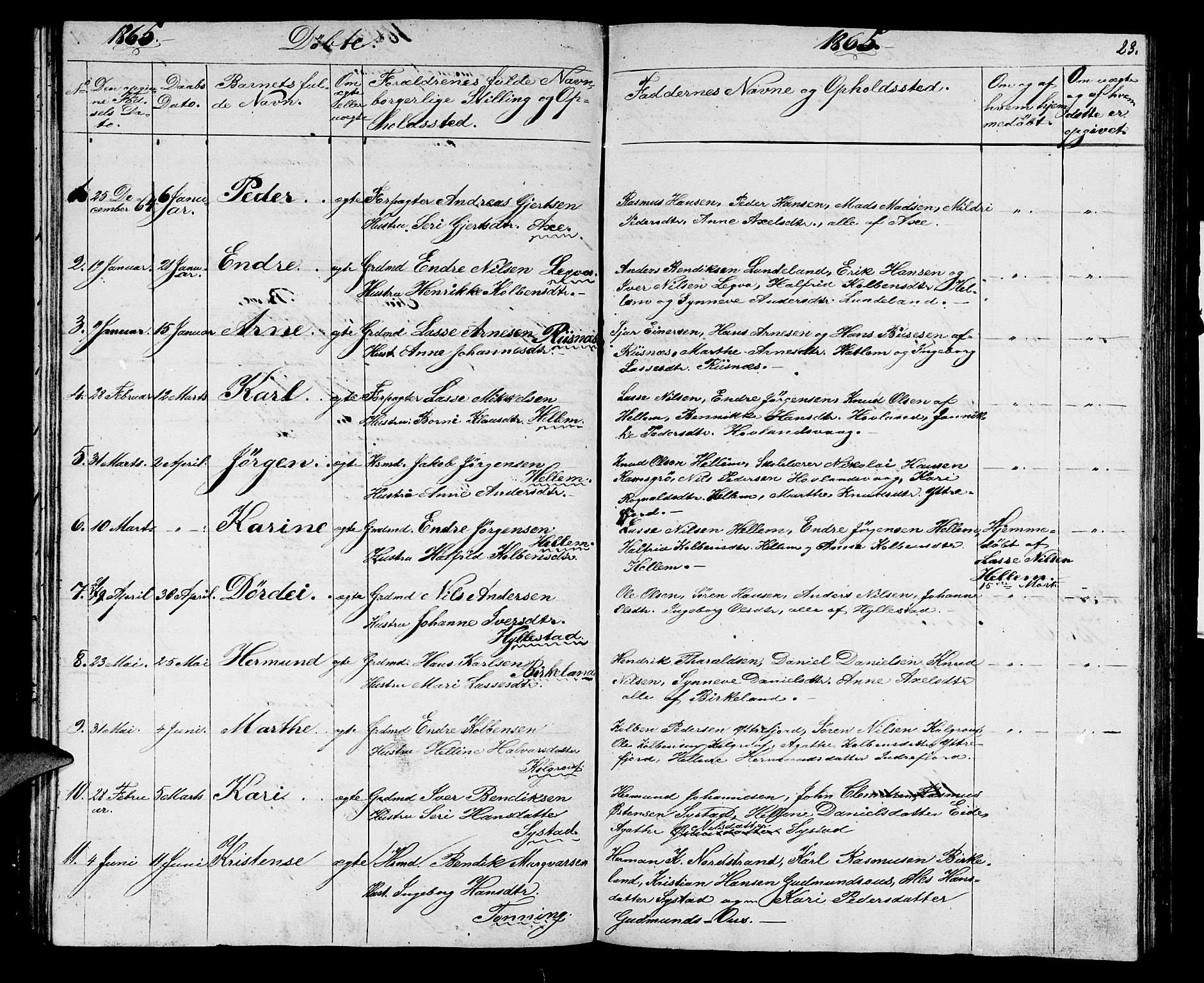 Hyllestad sokneprestembete, AV/SAB-A-80401: Parish register (copy) no. A 1, 1853-1875, p. 23