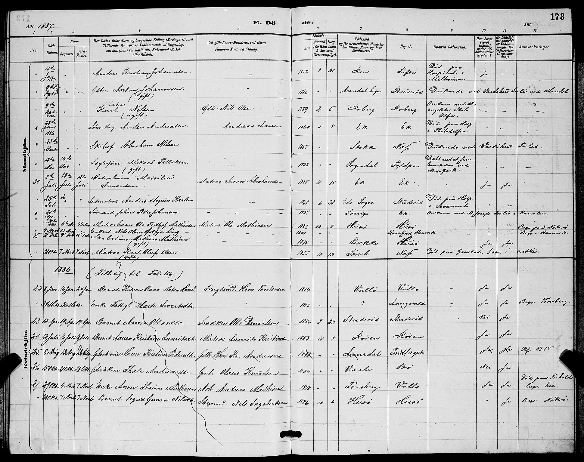 Sem kirkebøker, AV/SAKO-A-5/G/Gb/L0002: Parish register (copy) no. II 2, 1886-1899, p. 173