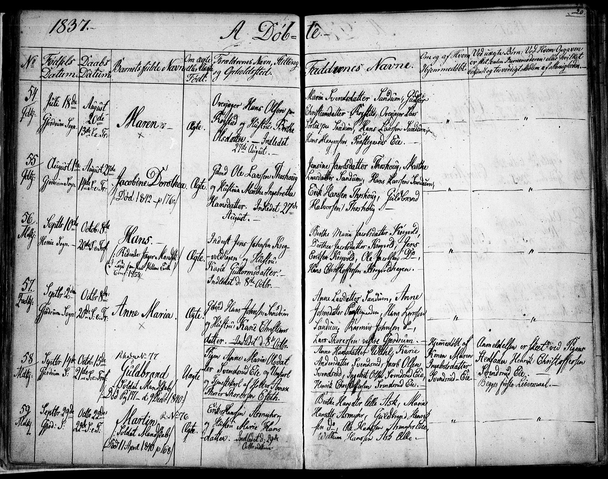 Gjerdrum prestekontor Kirkebøker, AV/SAO-A-10412b/F/Fa/L0005: Parish register (official) no. I 5, 1835-1845, p. 20