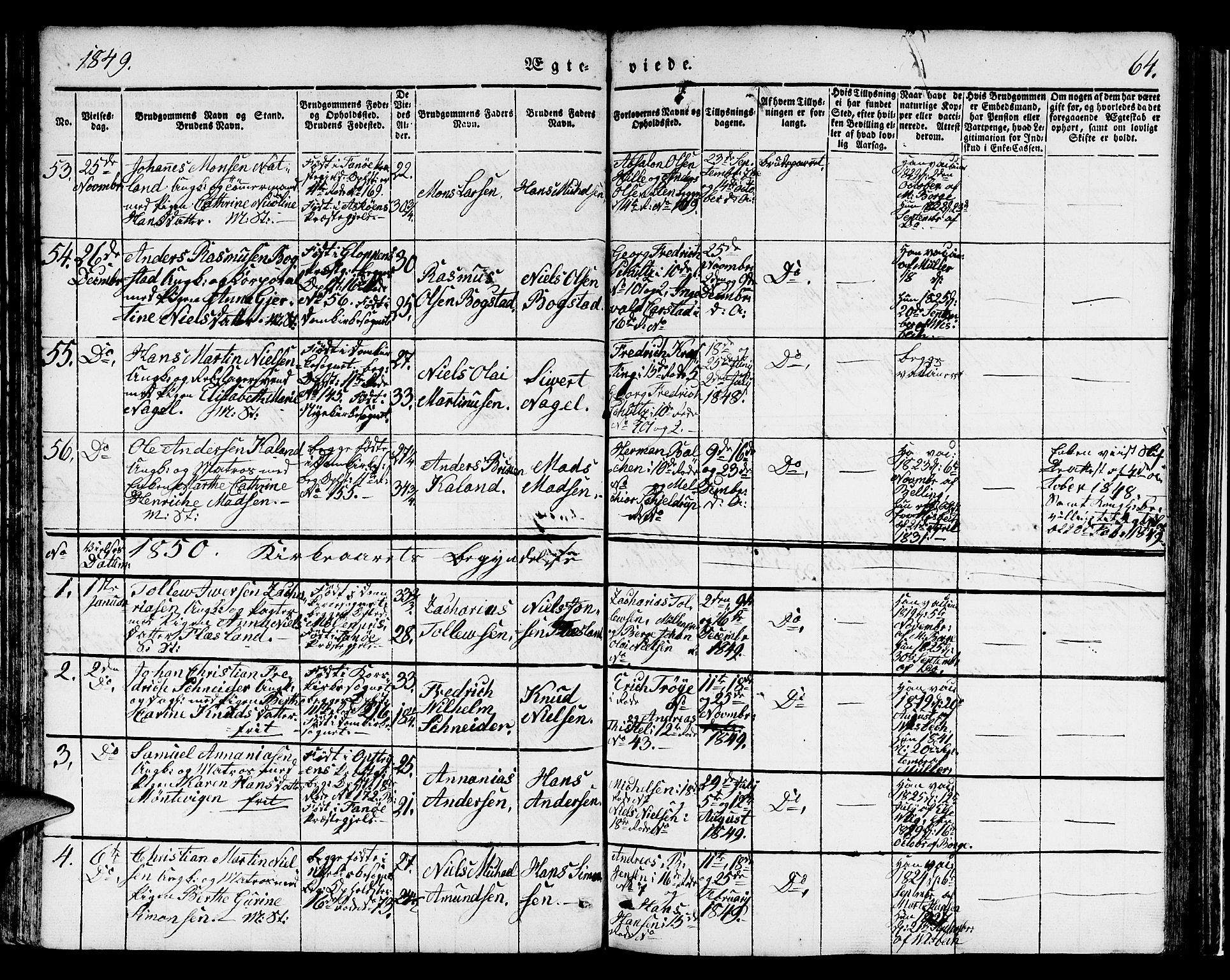 Domkirken sokneprestembete, SAB/A-74801/H/Hab/L0029: Parish register (copy) no. D 1, 1839-1857, p. 64