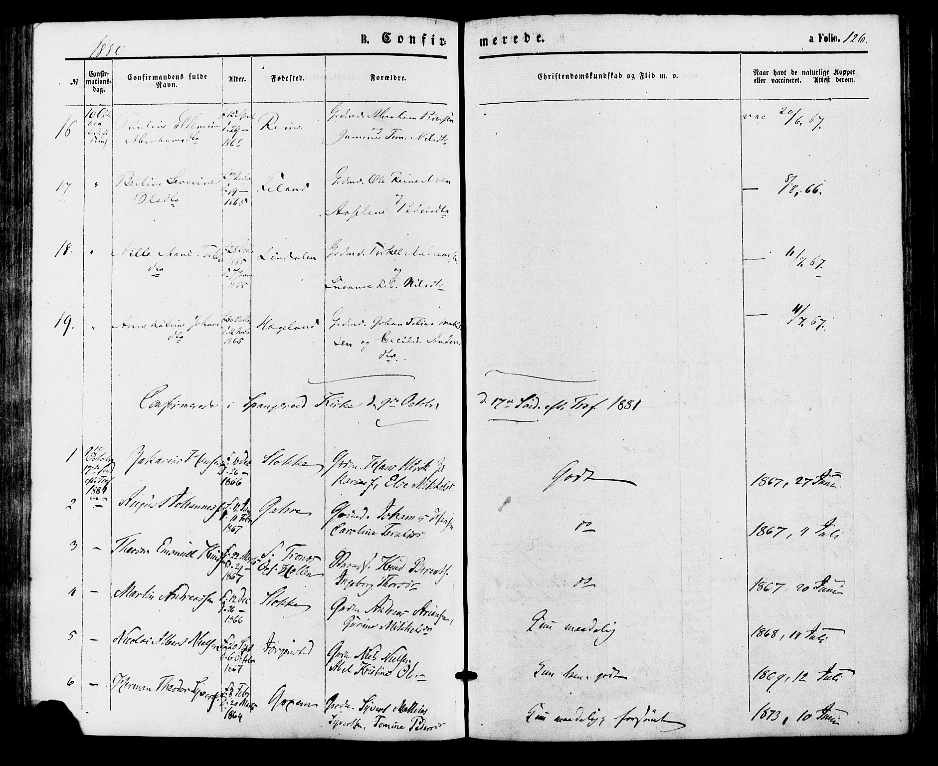 Sør-Audnedal sokneprestkontor, SAK/1111-0039/F/Fa/Faa/L0003: Parish register (official) no. A 3, 1868-1883, p. 126