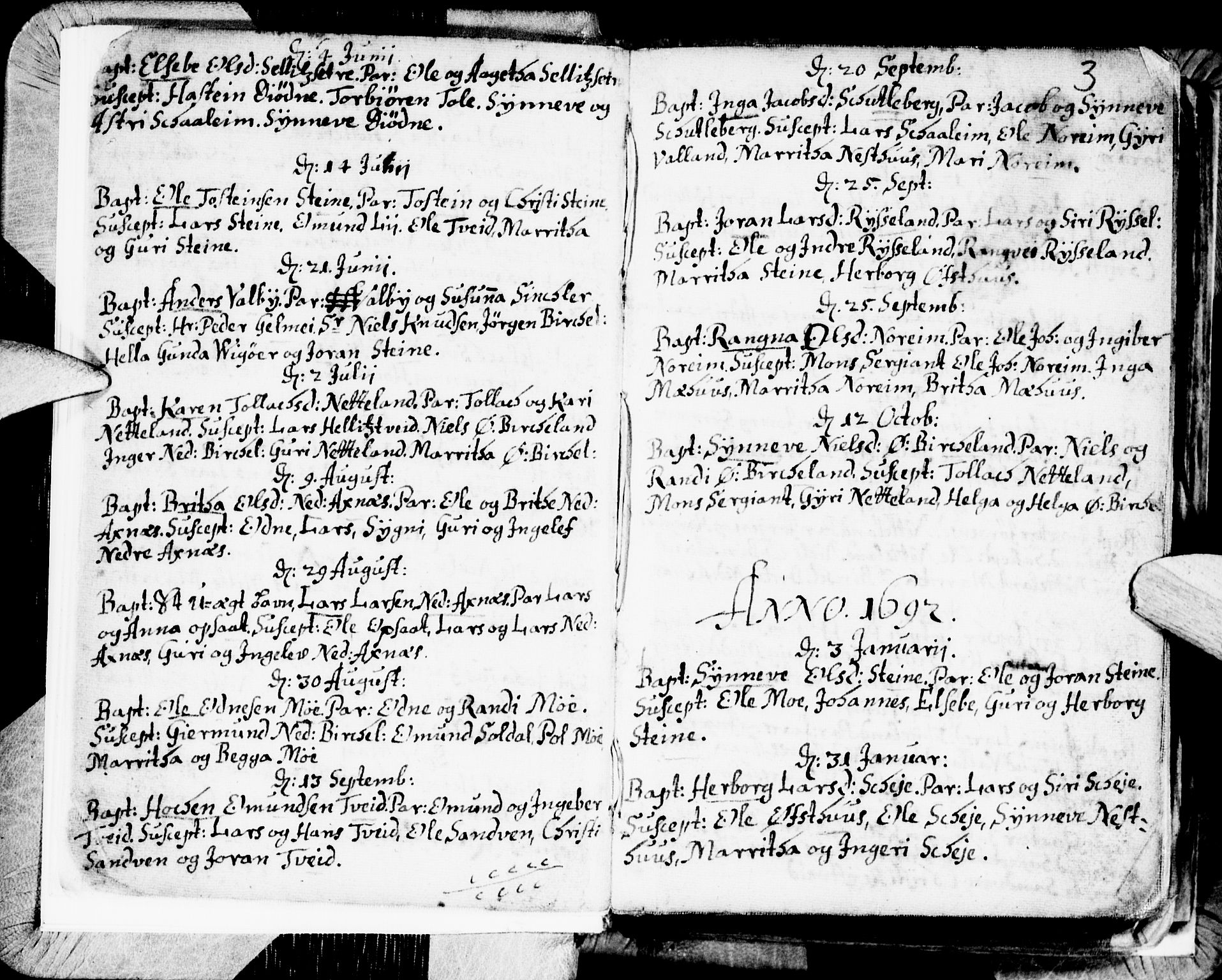Kvam sokneprestembete, SAB/A-76201/H/Haa: Parish register (official) no. A 1, 1690-1741, p. 3