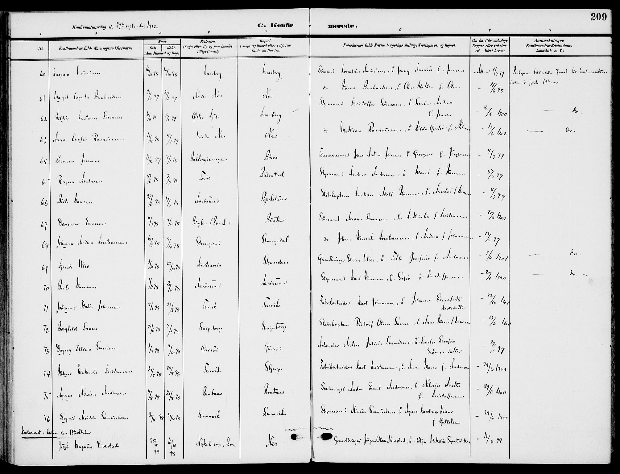 Nøtterøy kirkebøker, AV/SAKO-A-354/F/Fa/L0010: Parish register (official) no. I 10, 1908-1919, p. 209