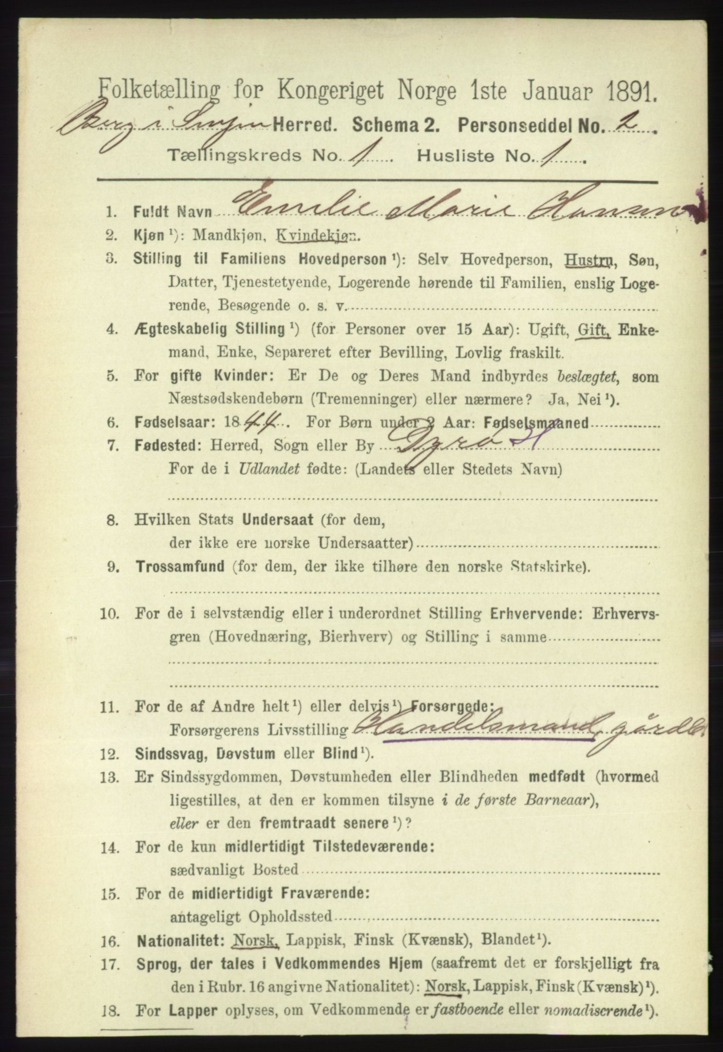 RA, 1891 census for 1929 Berg, 1891, p. 96