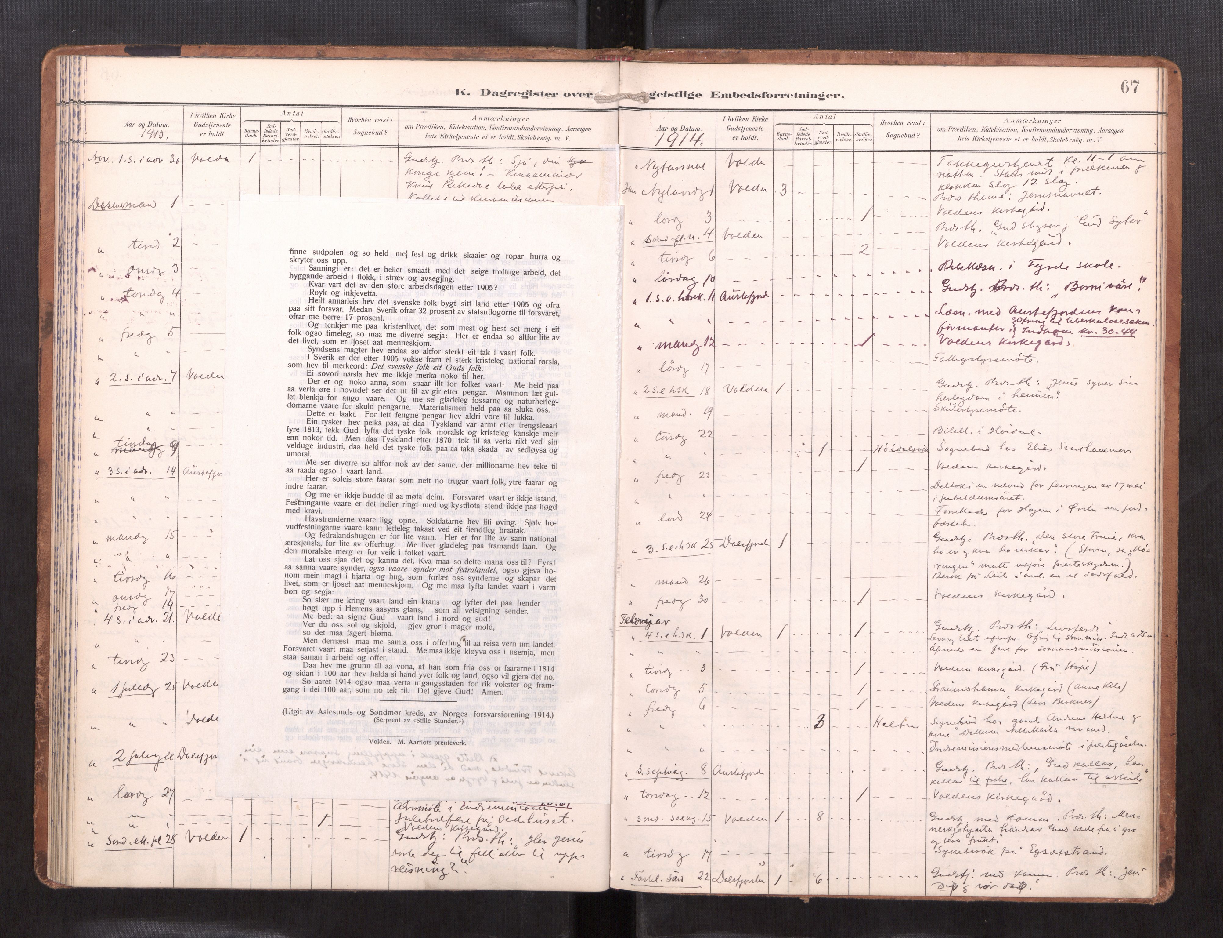 Ministerialprotokoller, klokkerbøker og fødselsregistre - Møre og Romsdal, SAT/A-1454/511/L0146: Diary records no. 511---, 1896-1919, p. 67