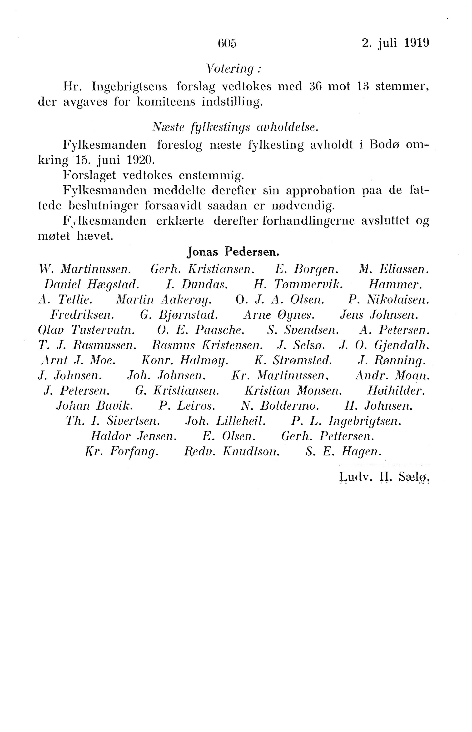 Nordland Fylkeskommune. Fylkestinget, AIN/NFK-17/176/A/Ac/L0042: Fylkestingsforhandlinger 1919, 1919