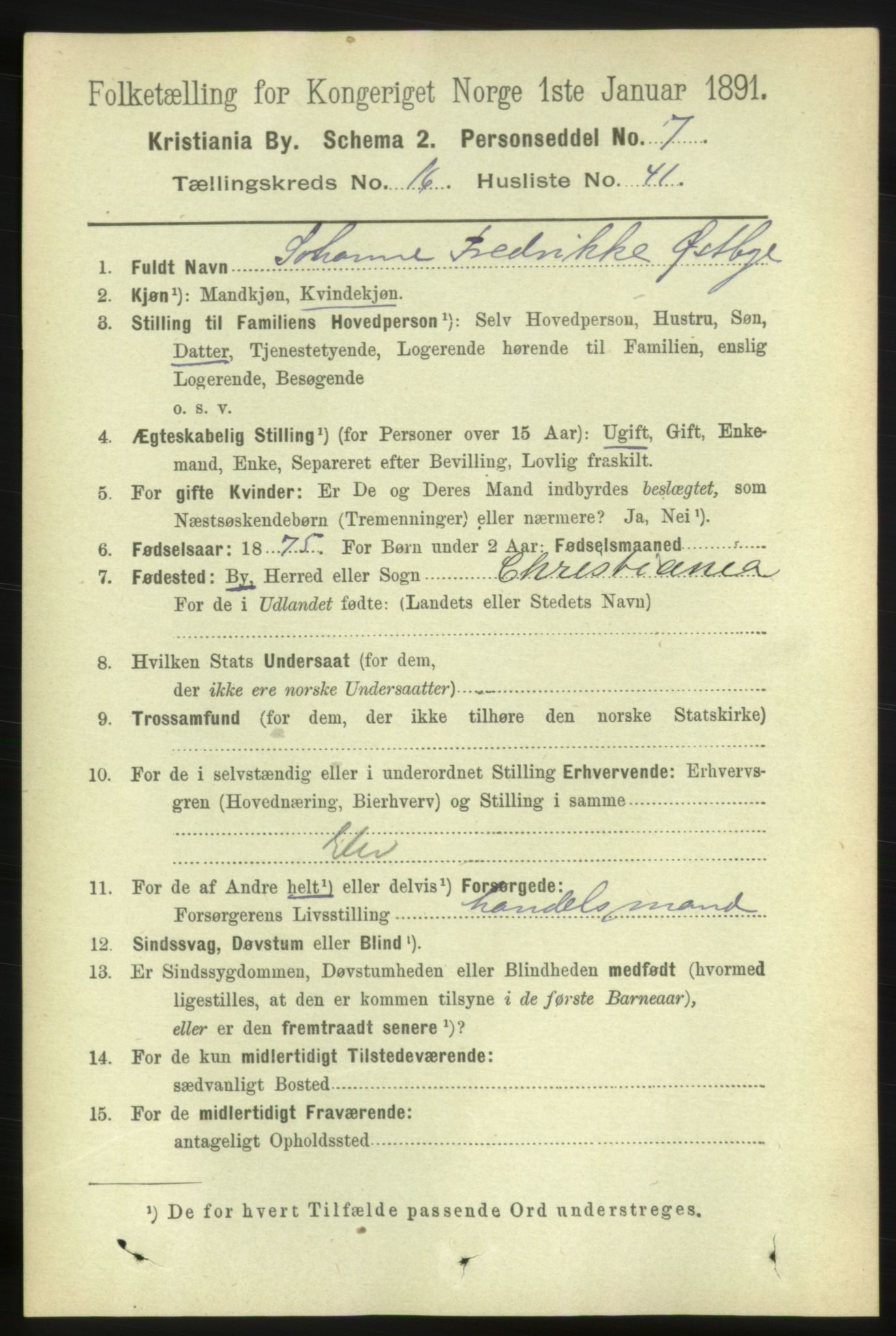 RA, 1891 census for 0301 Kristiania, 1891, p. 7995